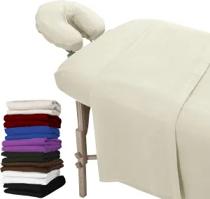 LONDON LINENS Extra Thick 3 Piece Set Massage Table Sheets Set - 100% Natural Cotton Flannel - Includes Massage Table Cover, Massage Fitted Sheet, and Massage Face Rest Cover (Natural)