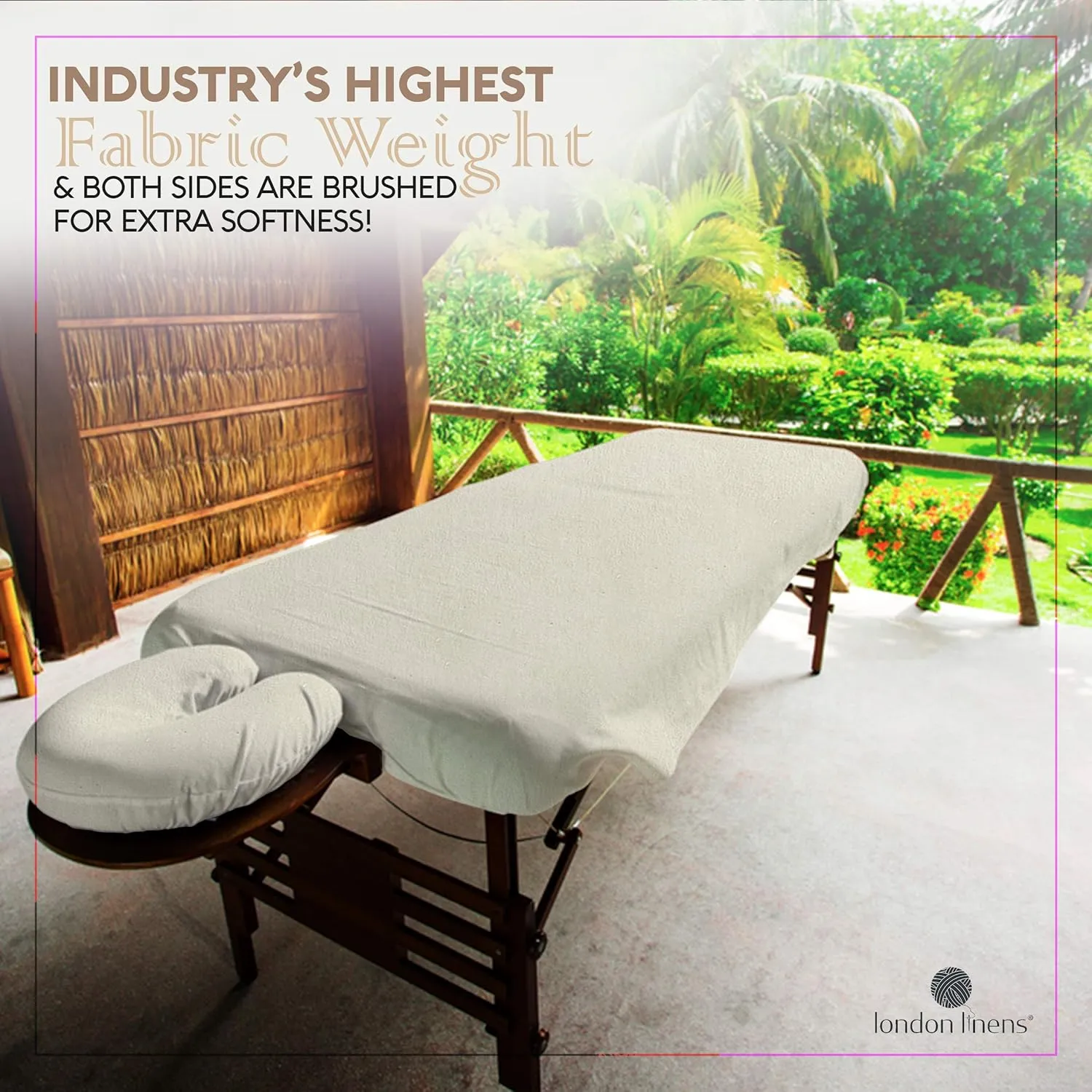 LONDON LINENS Extra Thick 3 Piece Set Massage Table Sheets Set - 100% Natural Cotton Flannel - Includes Massage Table Cover, Massage Fitted Sheet, and Massage Face Rest Cover (Natural)