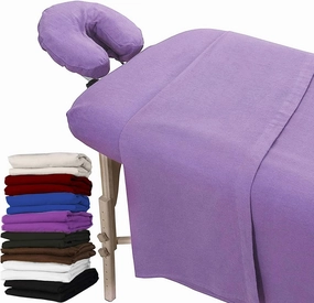 London Linens Extra Thick 3 Piece Set Massage Table Sheets Set - 100% Natural Cotton Flannel - Includes Massage Table Cover, Massage Fitted Sheet, and Massage Face Rest Cover (Lilac)