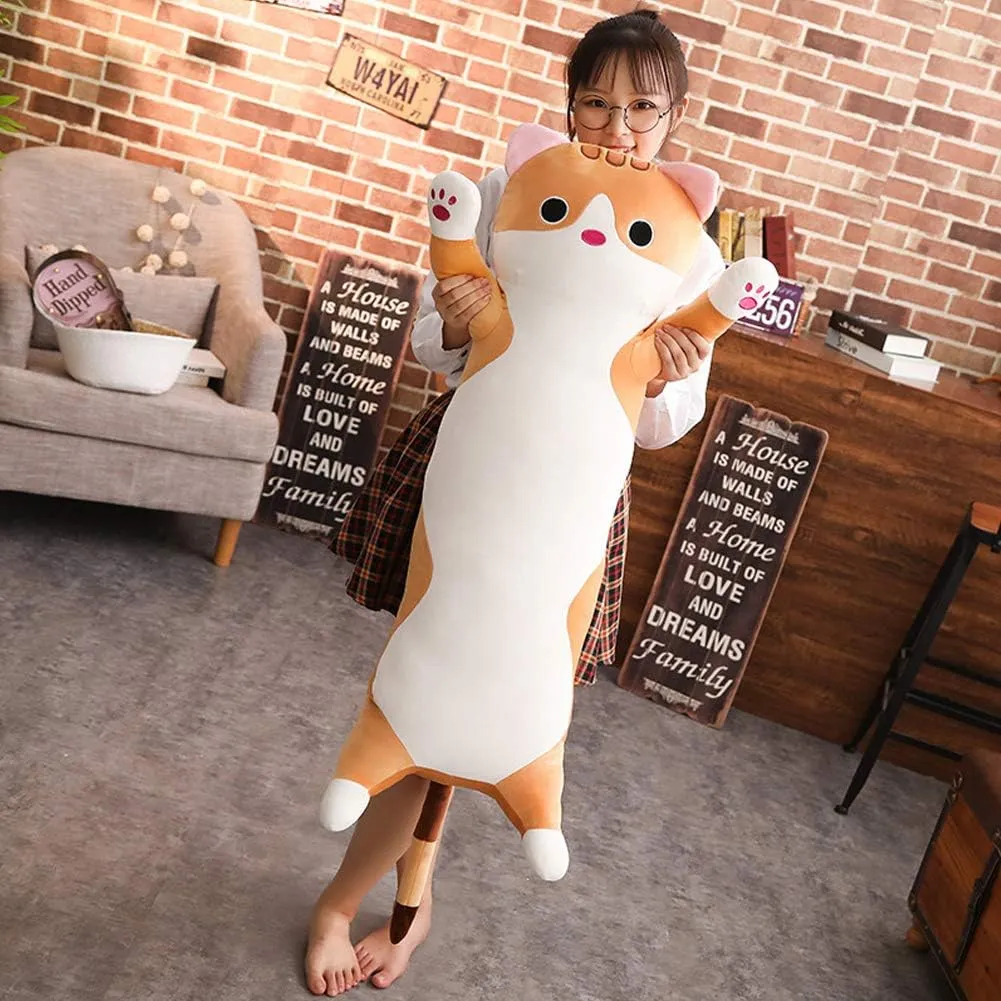 Long Cat Plush Pillow, Soft Cat Stuffed Animals Body Pillow Kitten Plush Hugging Pillow Toy Gifts for Kids (Gray, 35.4 inch)