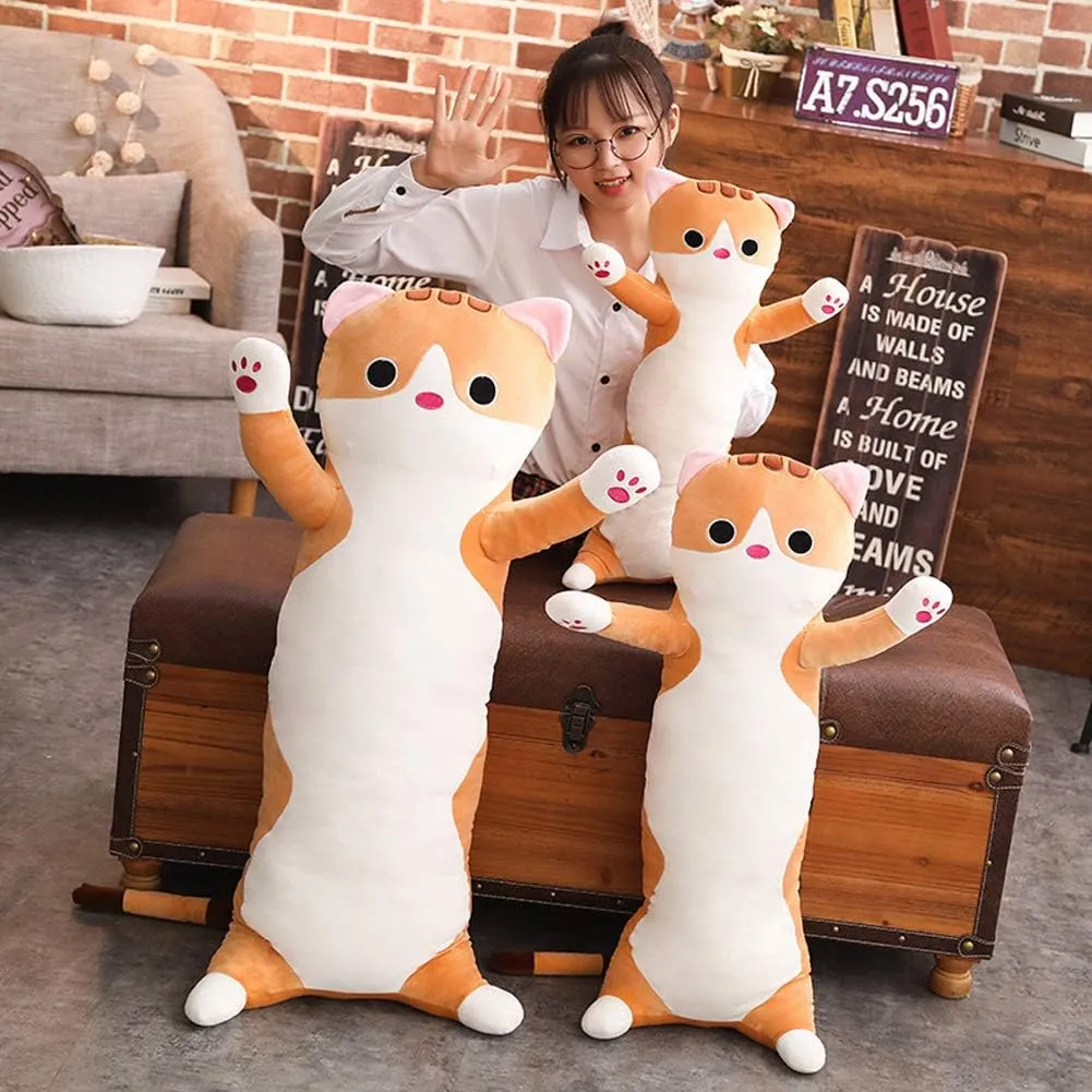 Long Cat Plush Pillow, Soft Cat Stuffed Animals Body Pillow Kitten Plush Hugging Pillow Toy Gifts for Kids (Gray, 35.4 inch)