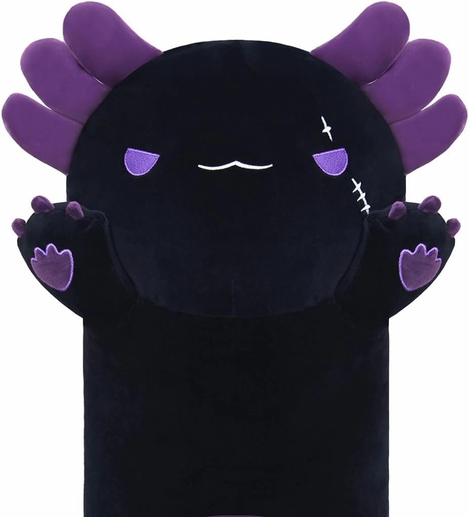 Long Axolotl Stuffed Animals, Soft Long Axolotl Plush Pillow Cute Axolotl Plush Body Pillow Gifts for Kids Girlfriend(Black&Purple,90cm)