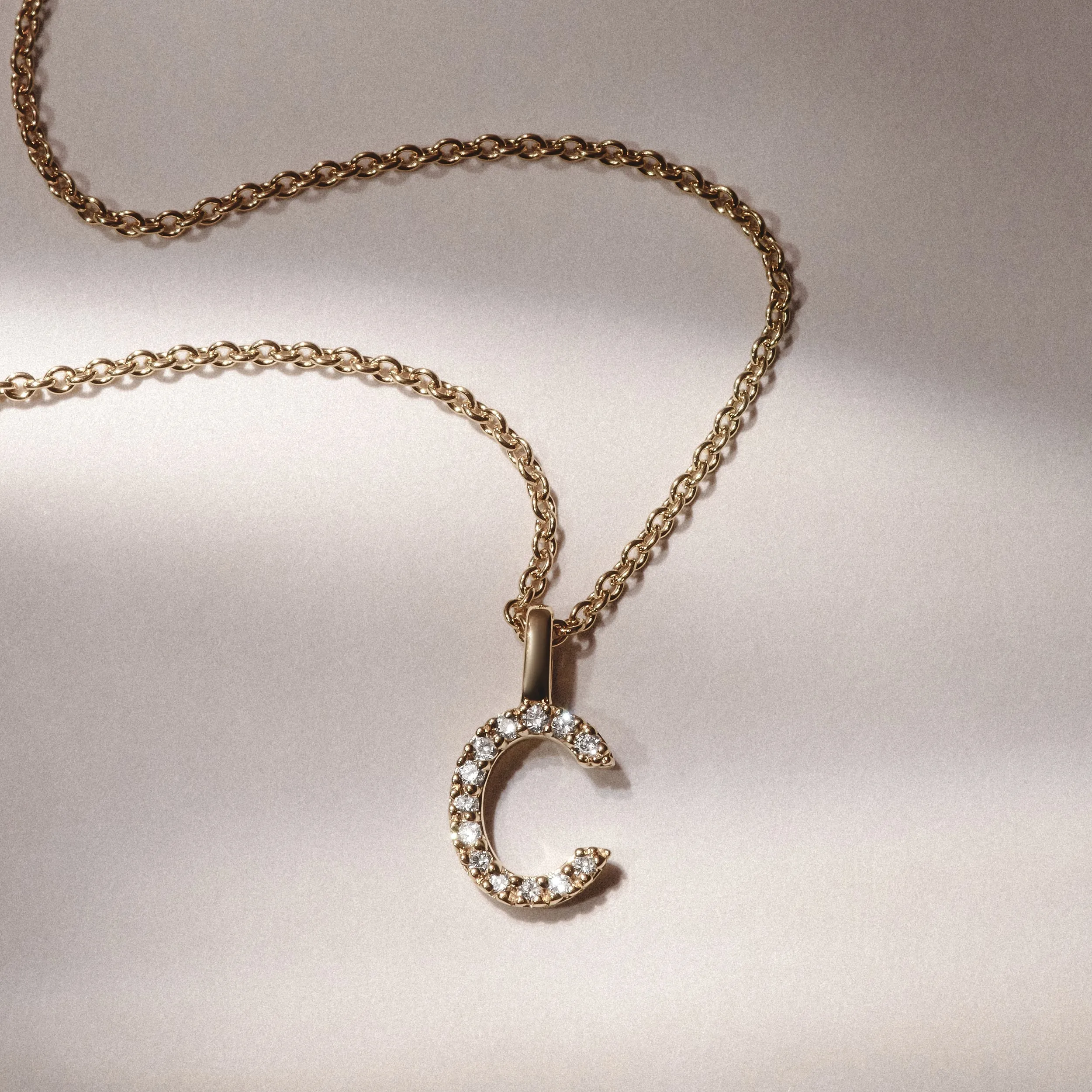 Love Letter Initial C Lab Diamond Necklace set in 9K Yellow Gold