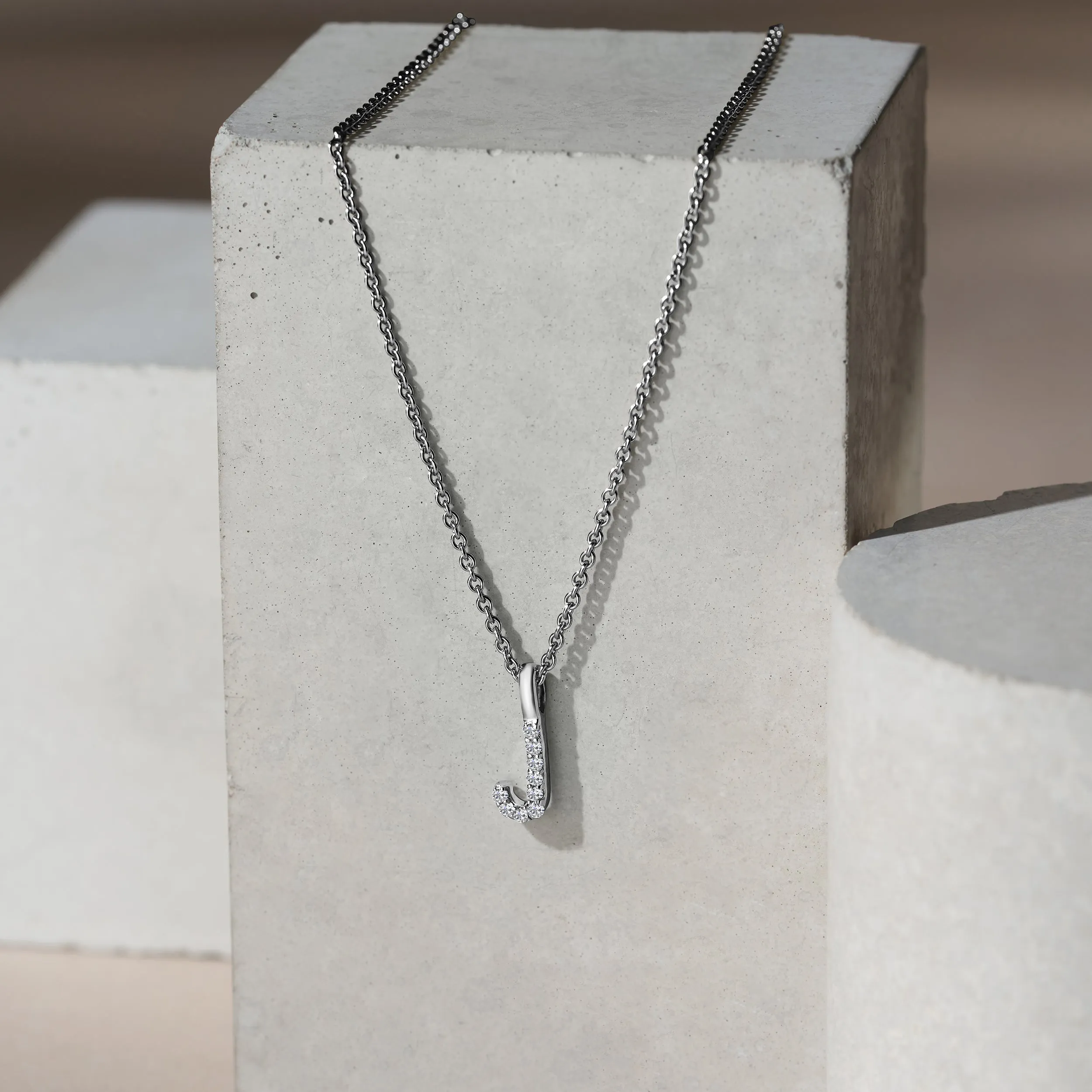 Love Letter Initial J Lab Diamond Necklace set in 9K White Gold