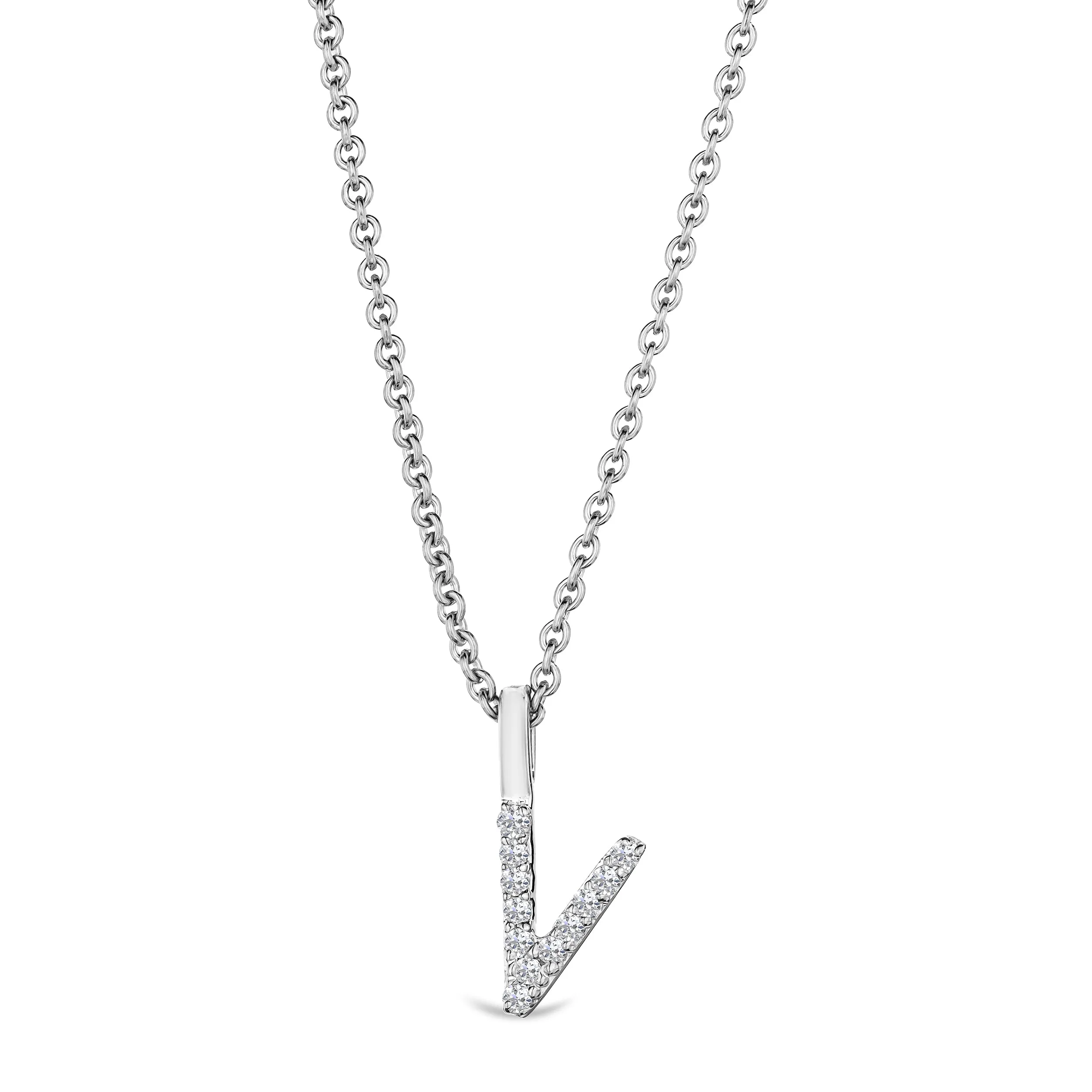 Love Letter Initial V Lab Diamond Necklace set in 9K White Gold