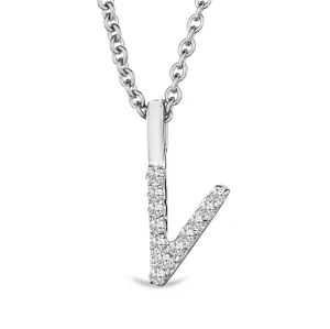 Love Letter Initial V Lab Diamond Necklace set in 9K White Gold