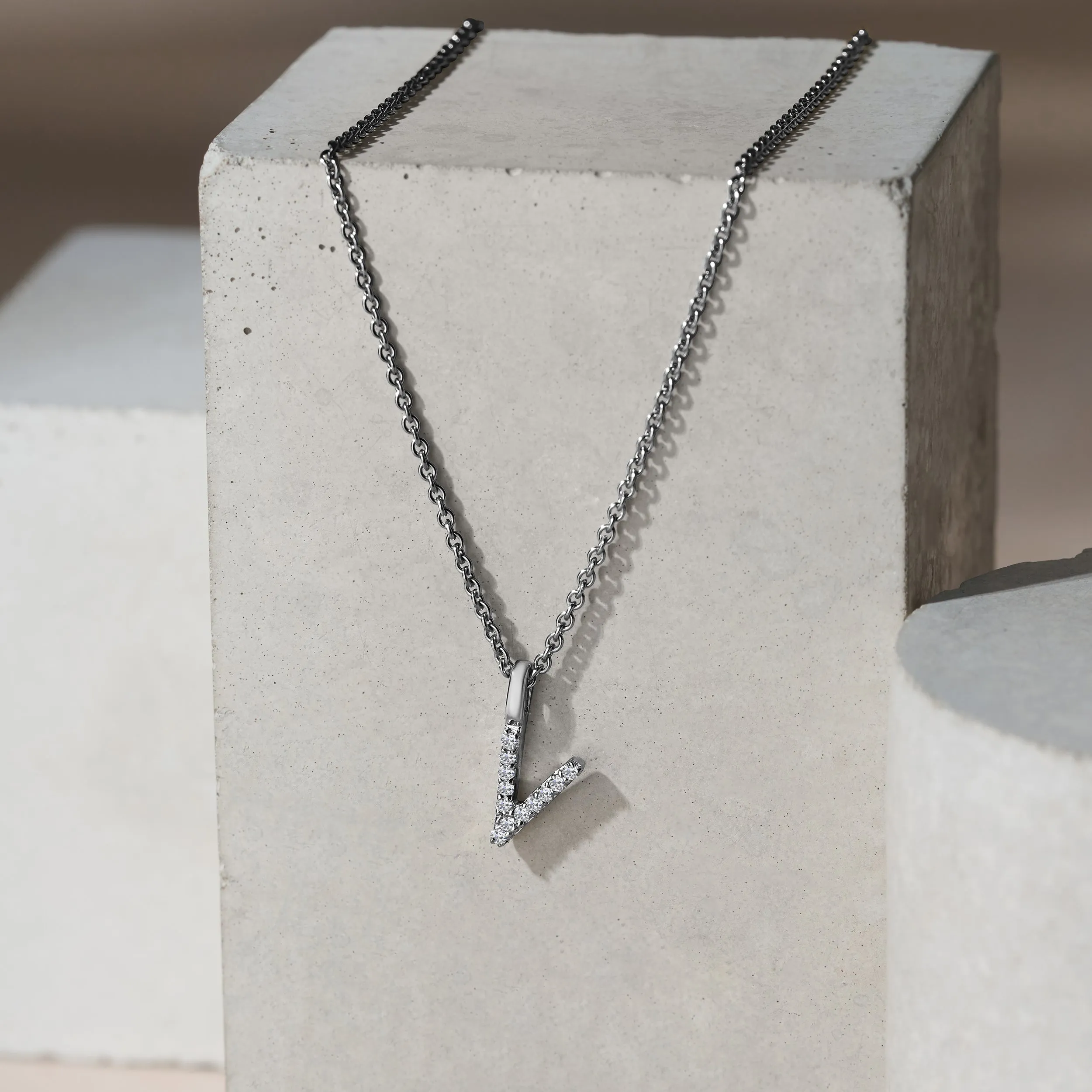Love Letter Initial V Lab Diamond Necklace set in 9K White Gold