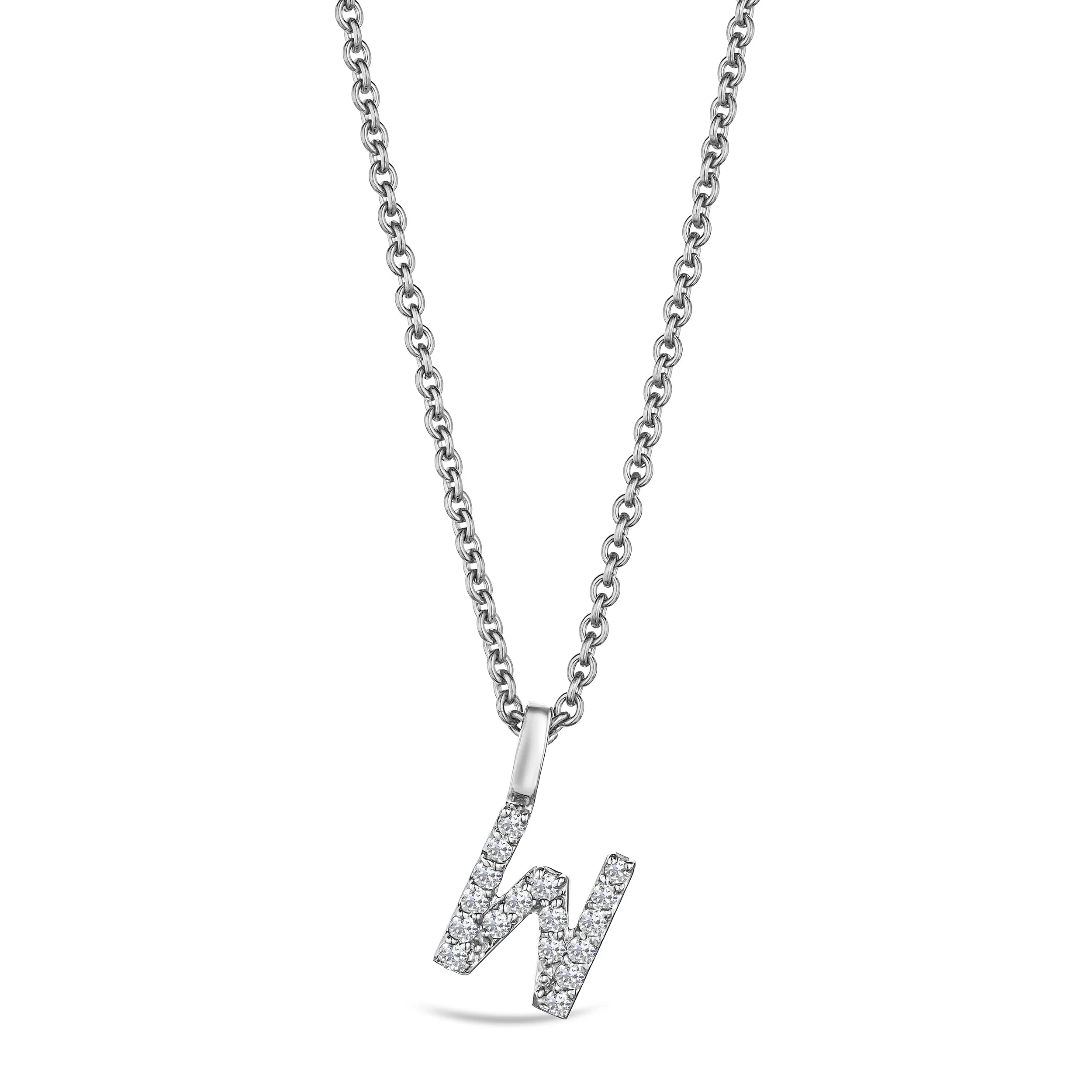 Love Letter Initial W Lab Diamond Necklace set in 9K White Gold