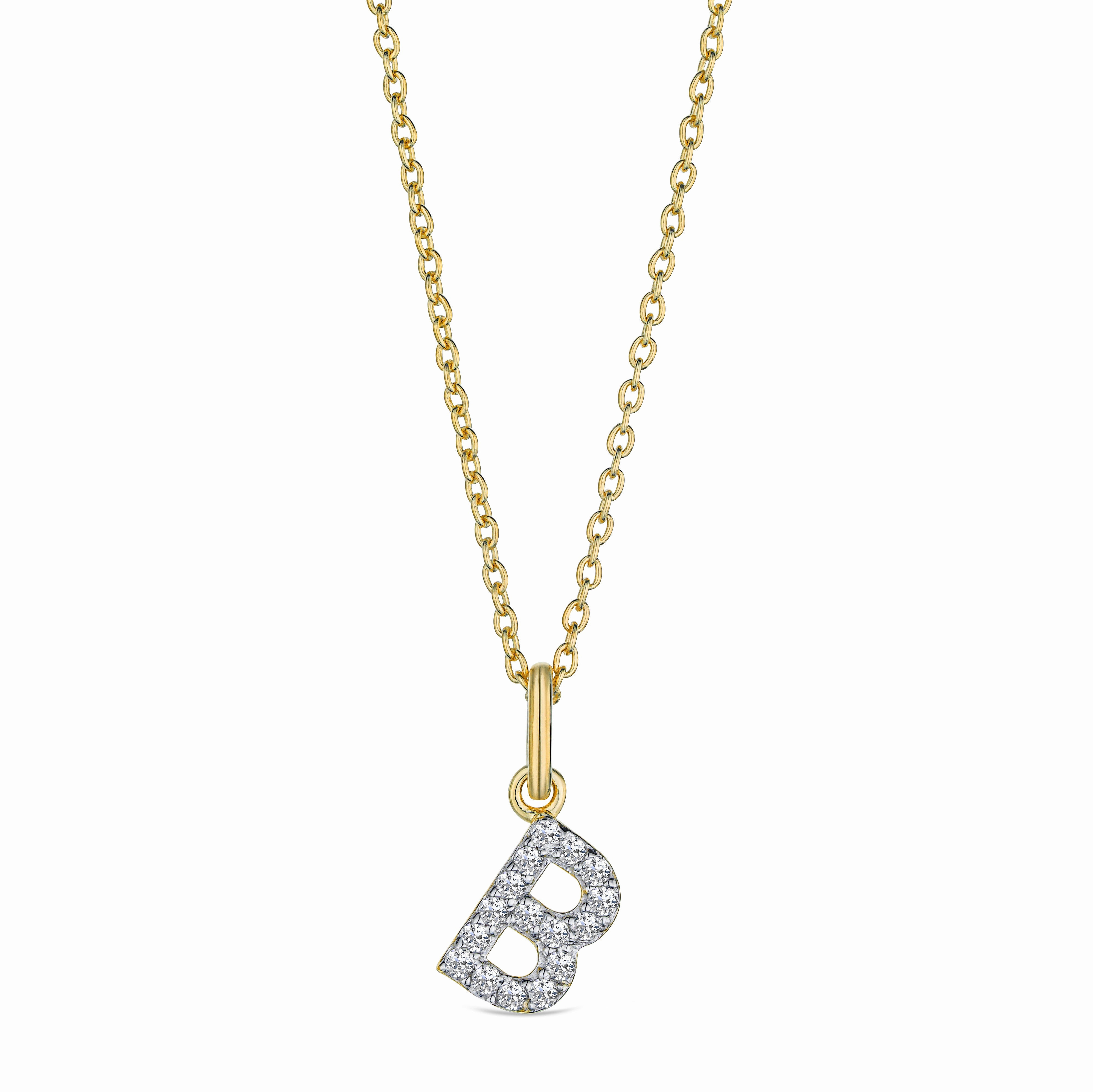 Love Letter Initial B Lab Diamond Necklace set in 18K Gold Vermeil