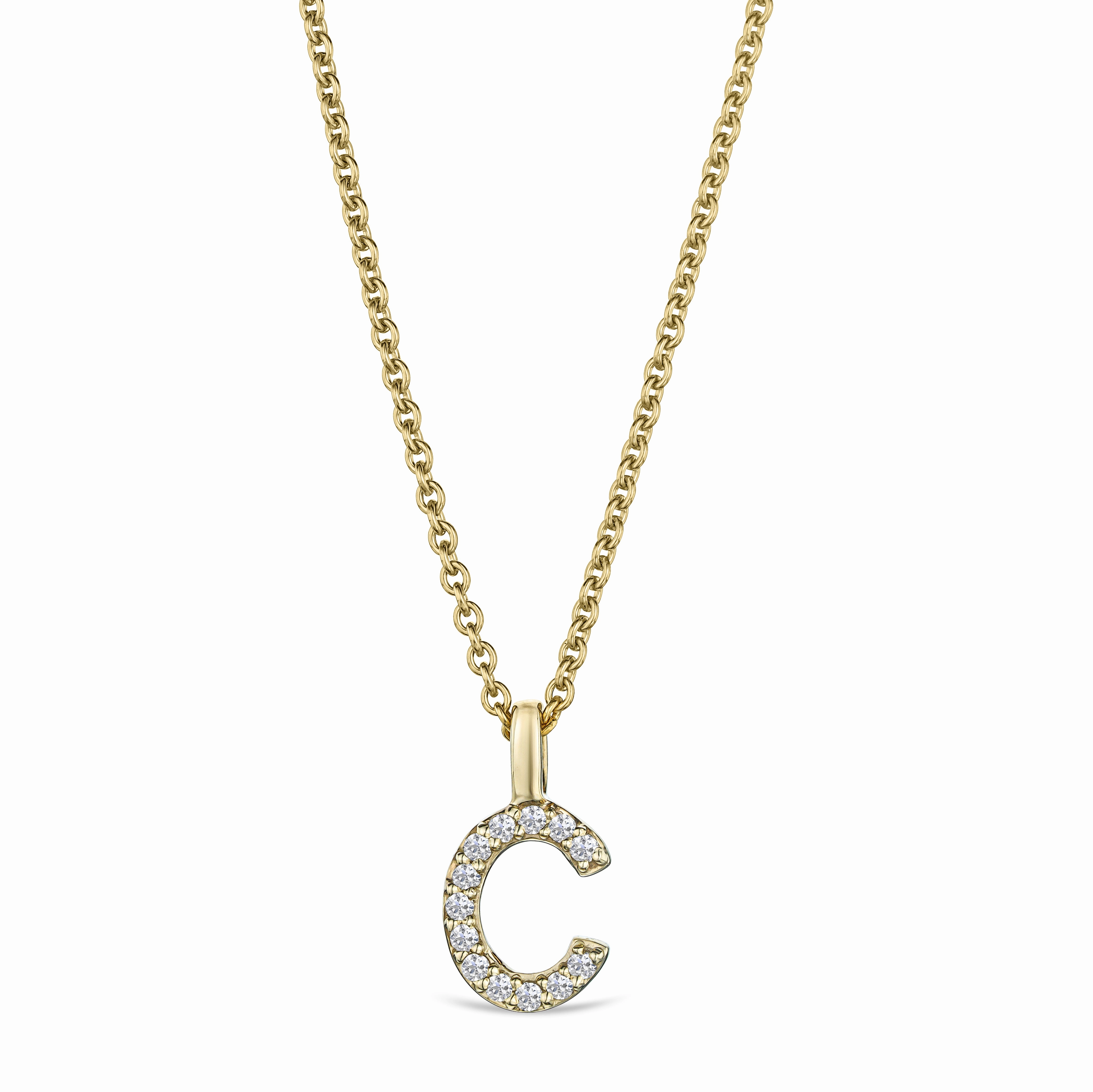 Love Letter Initial C Lab Diamond Necklace set in 9K Yellow Gold