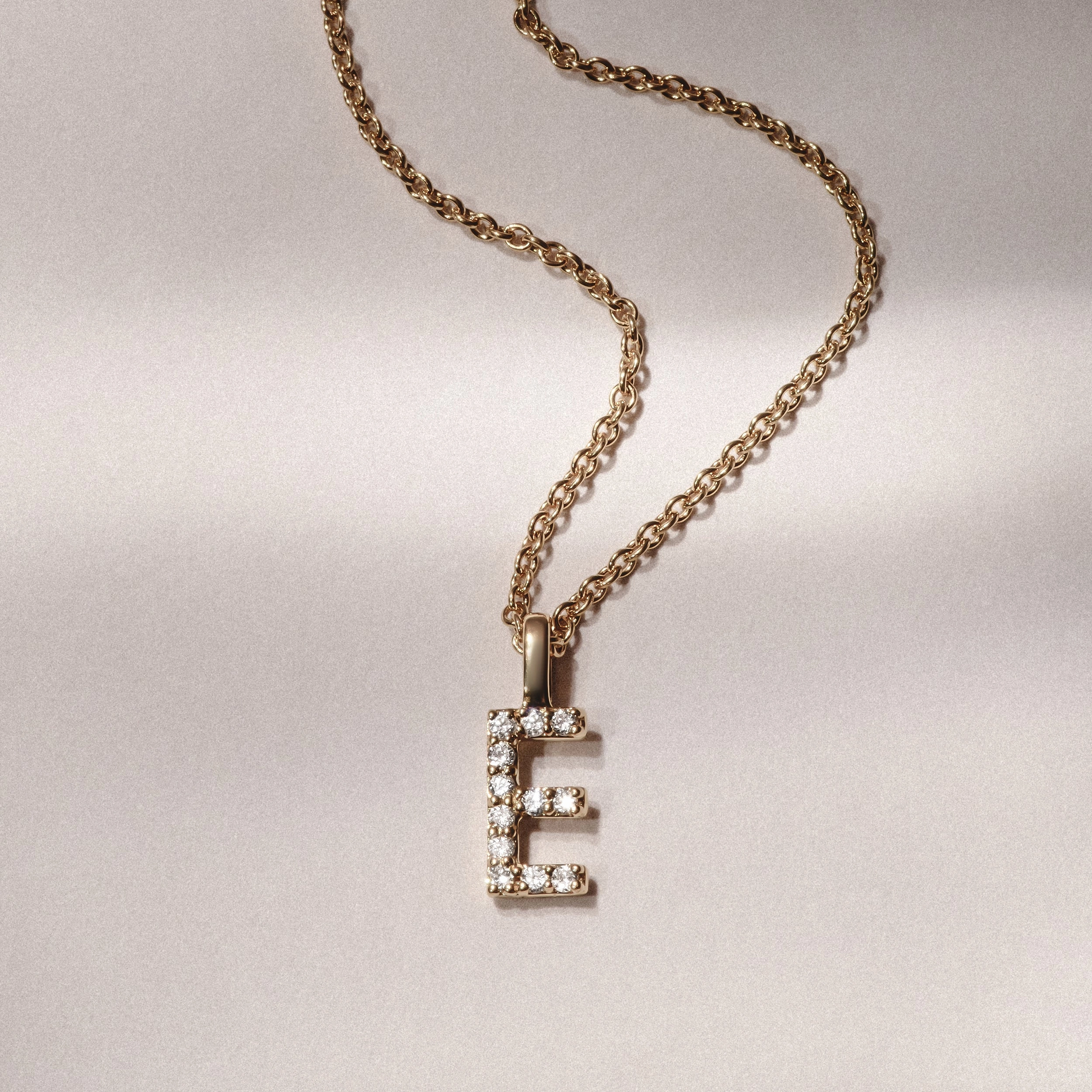 Love Letter Initial E Lab Diamond Necklace set in 9K Yellow Gold