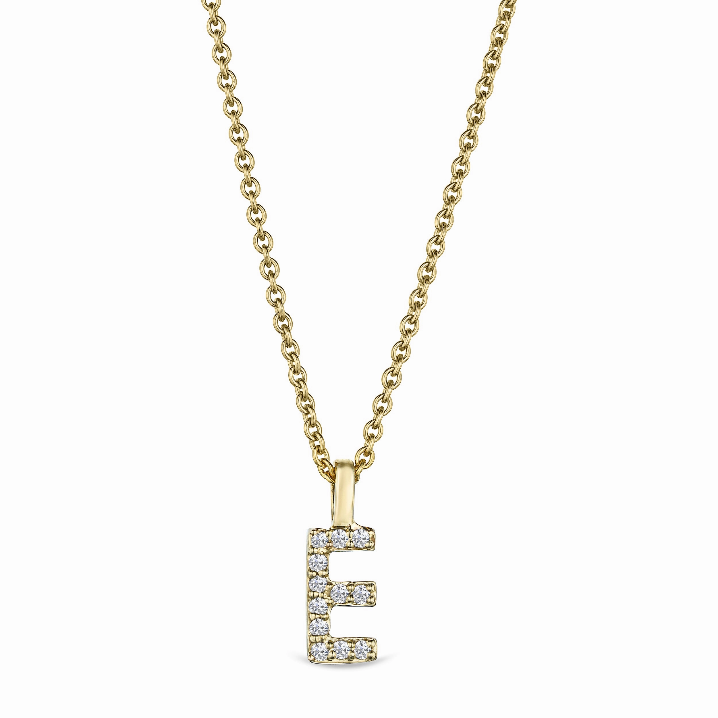 Love Letter Initial E Lab Diamond Necklace set in 9K Yellow Gold