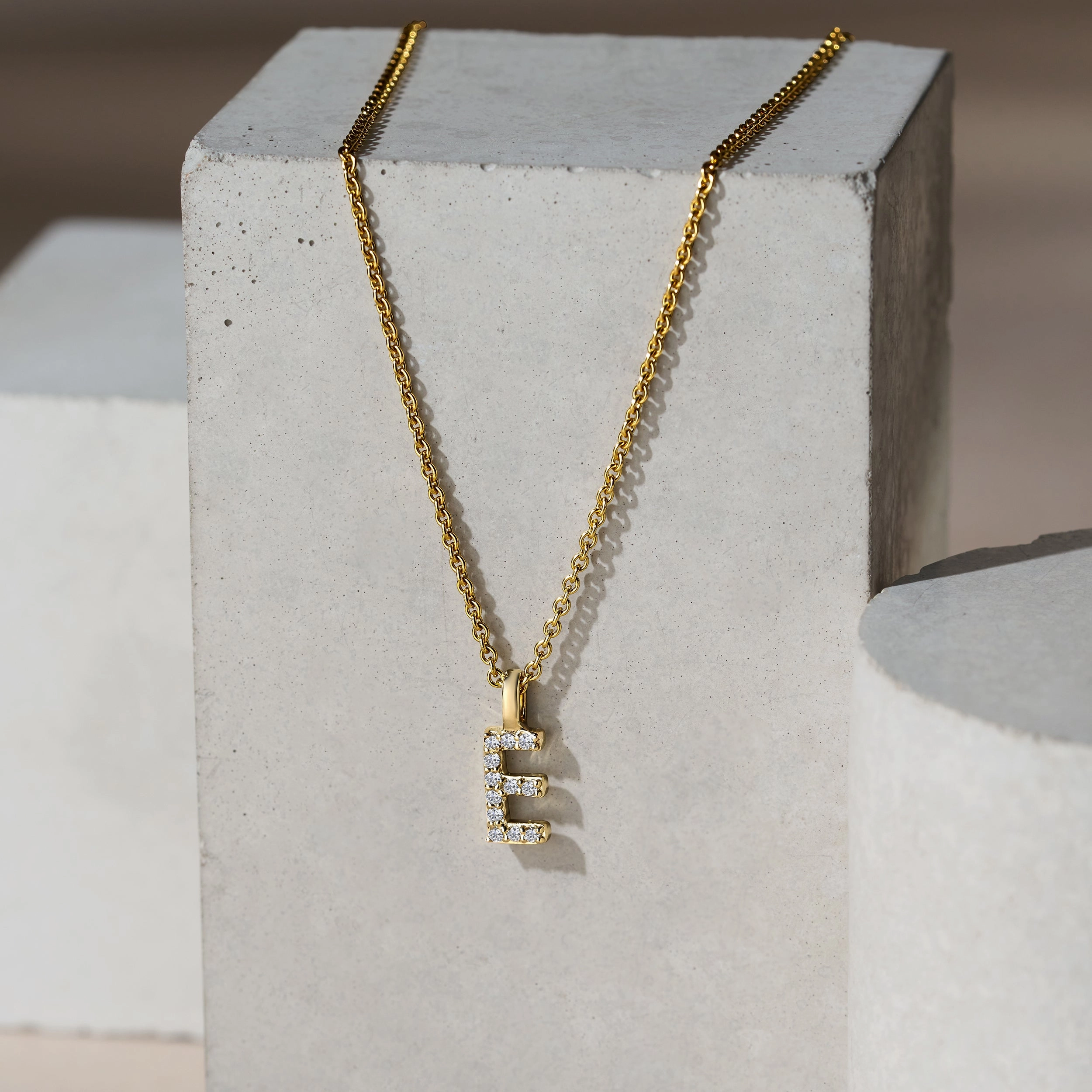 Love Letter Initial E Lab Diamond Necklace set in 9K Yellow Gold