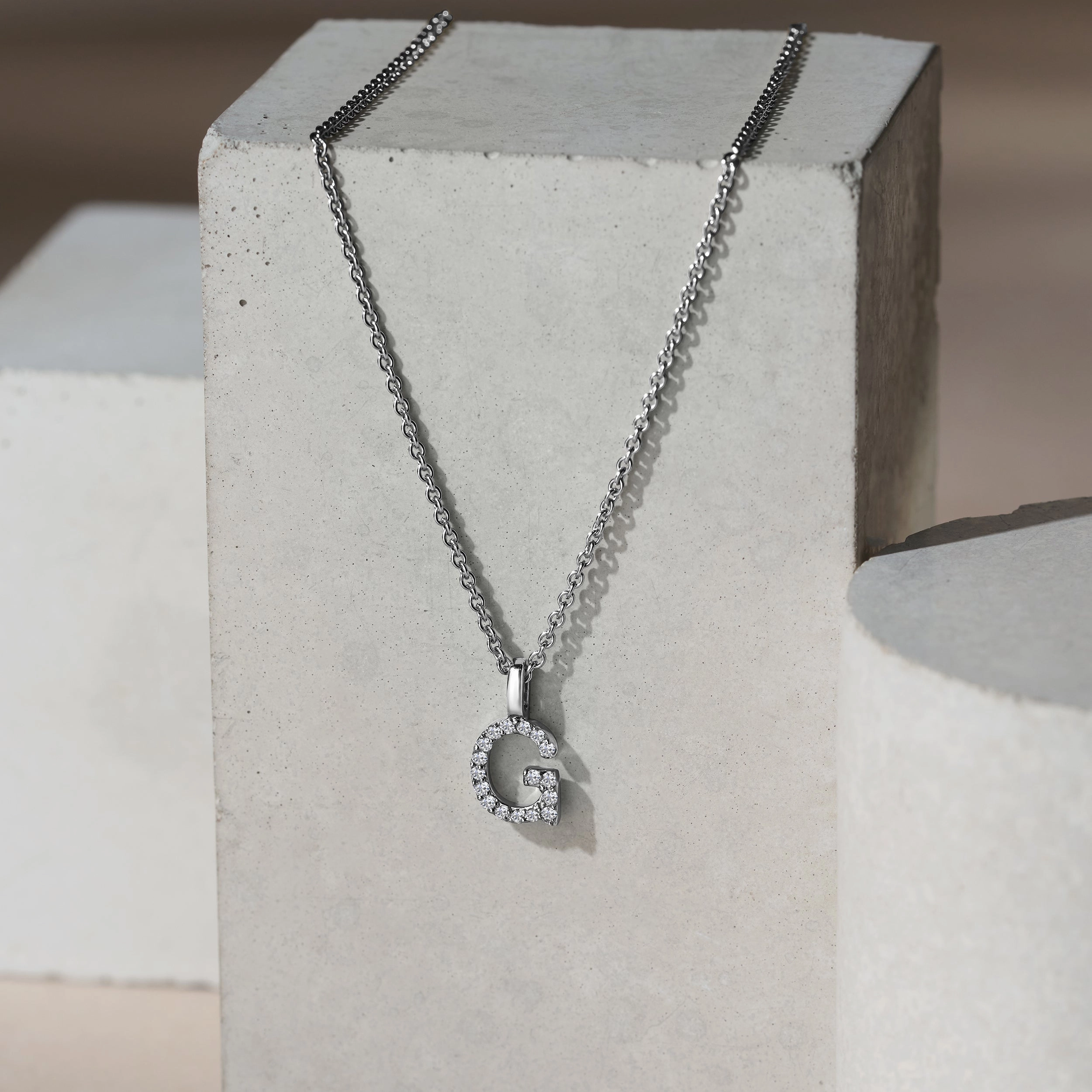 Love Letter Initial G Lab Diamond Necklace set in 9K White Gold