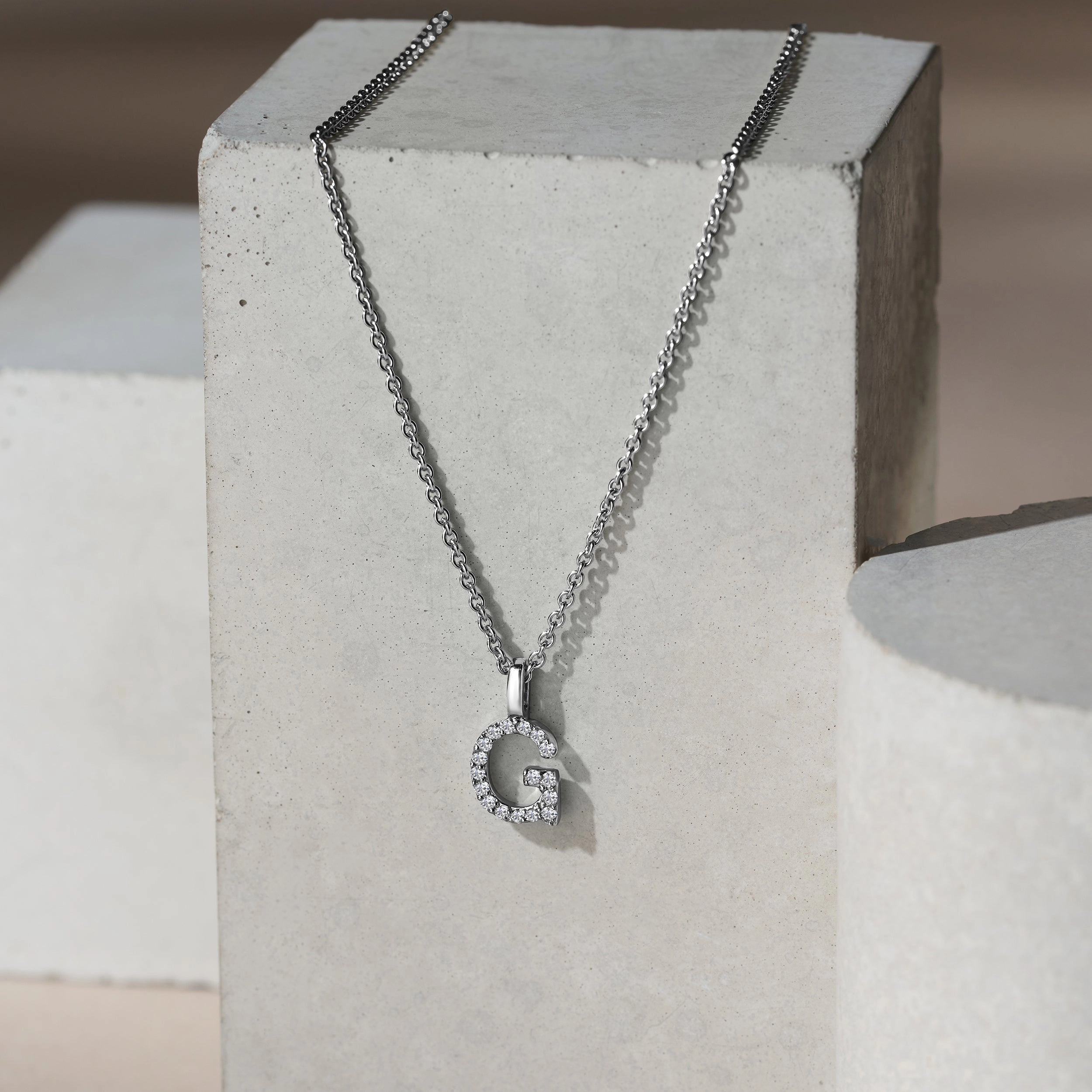 Love Letter Initial G Lab Diamond Necklace set in 9K White Gold