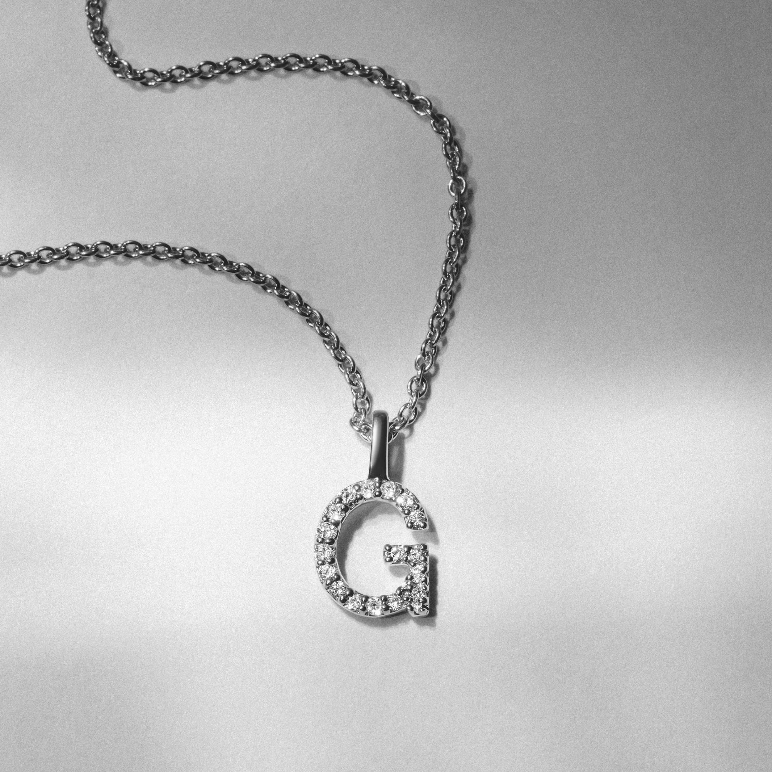 Love Letter Initial G Lab Diamond Necklace set in 9K White Gold