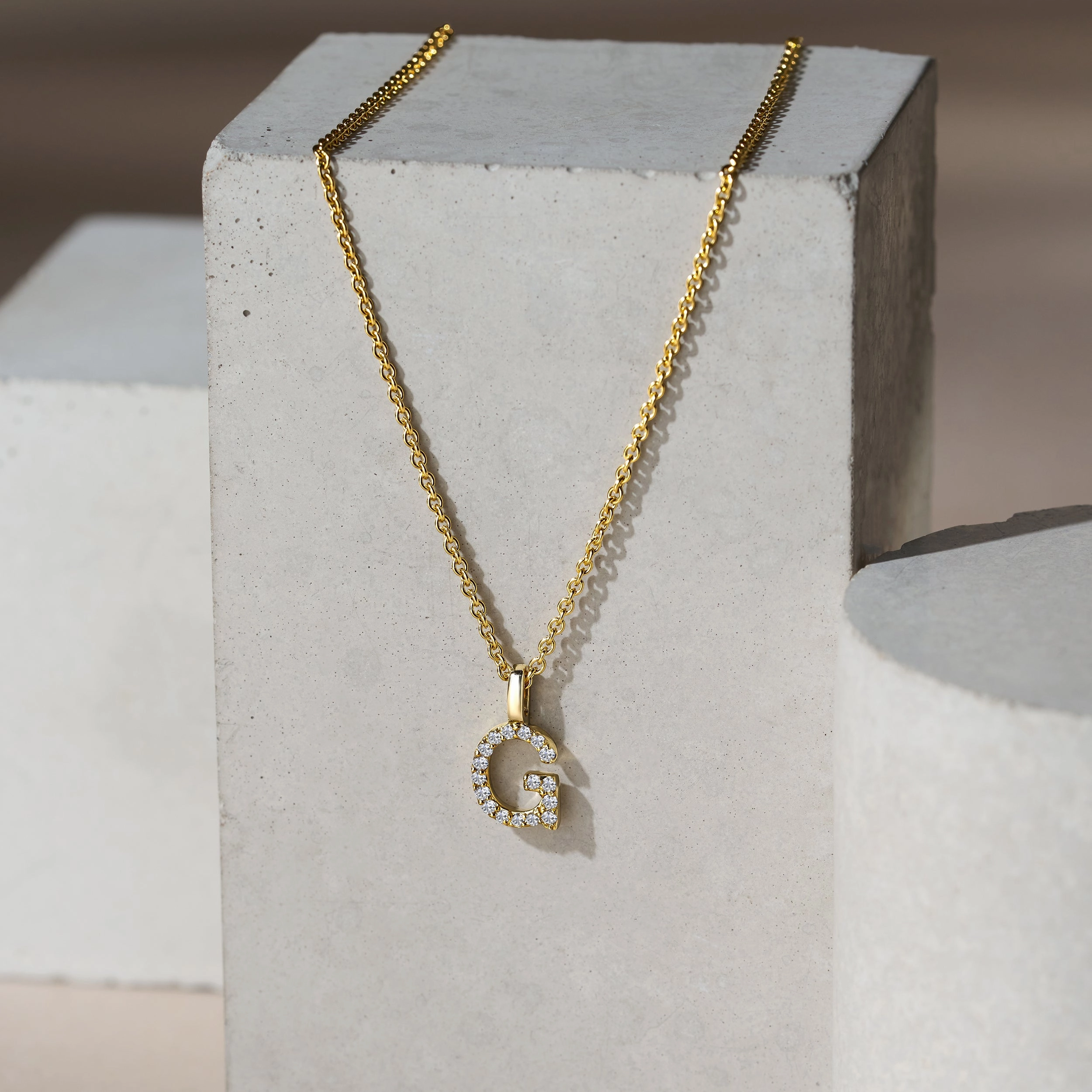 Love Letter Initial G Lab Diamond Necklace set in 9K Yellow Gold