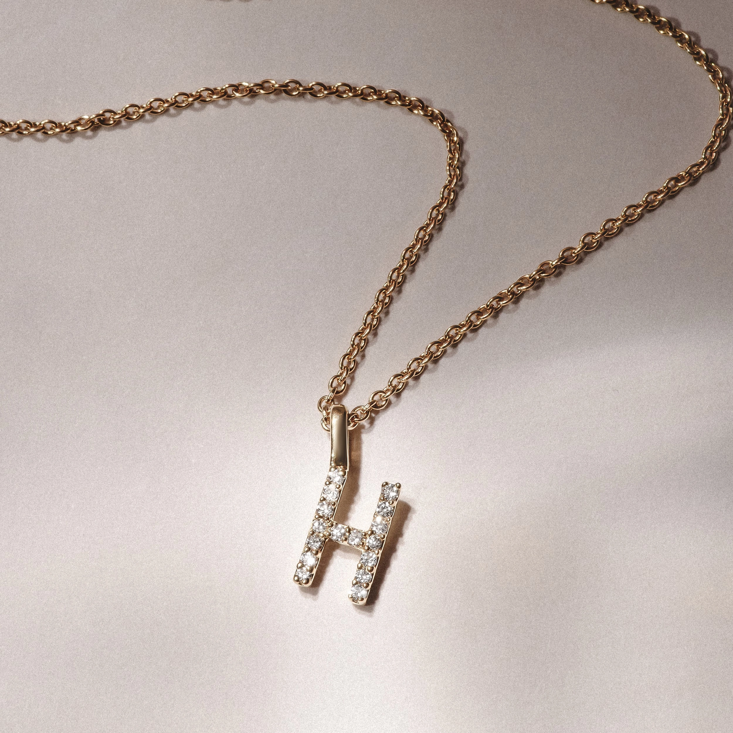 Love Letter Initial H Lab Diamond Necklace set in 9K Yellow Gold