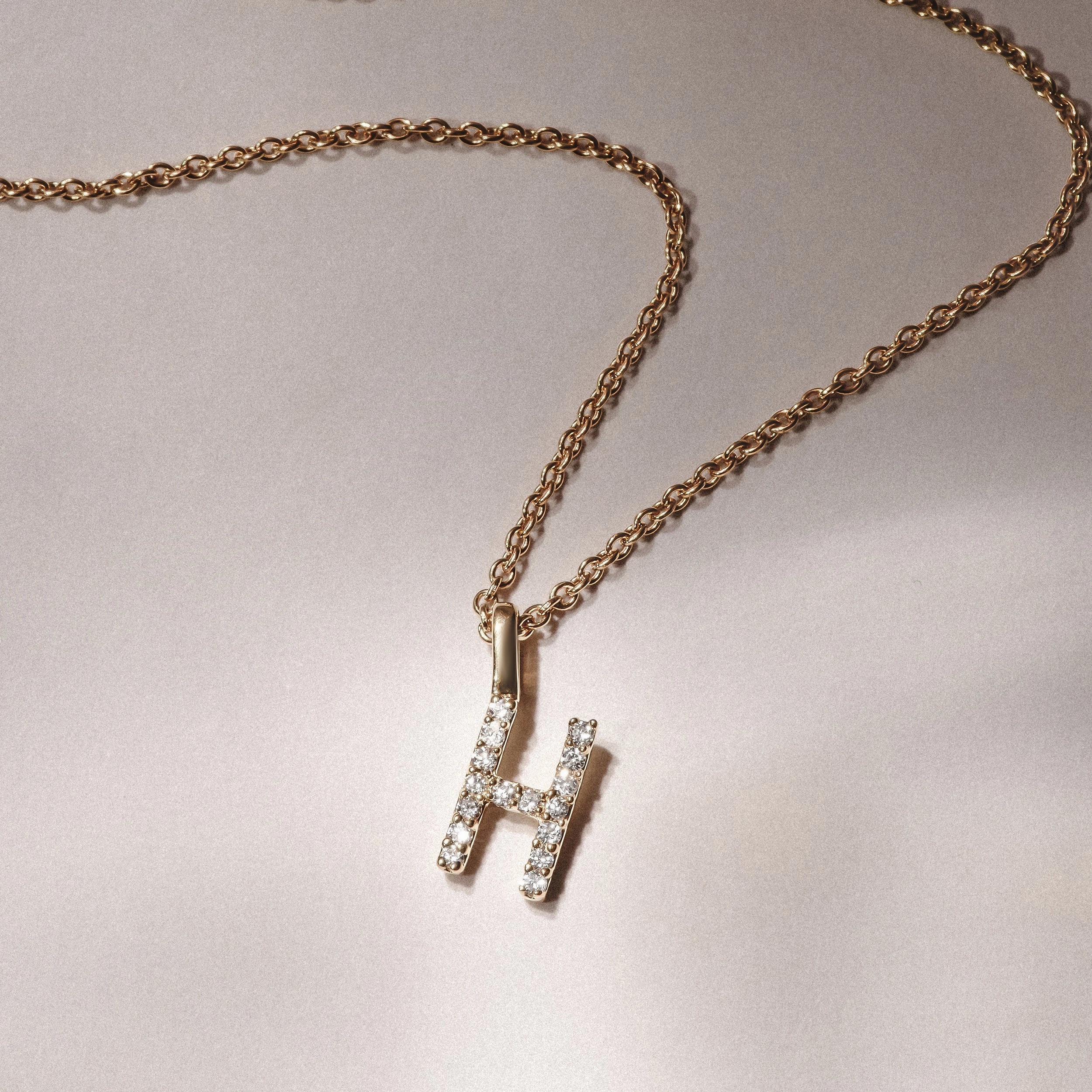 Love Letter Initial H Lab Diamond Necklace set in 9K Yellow Gold