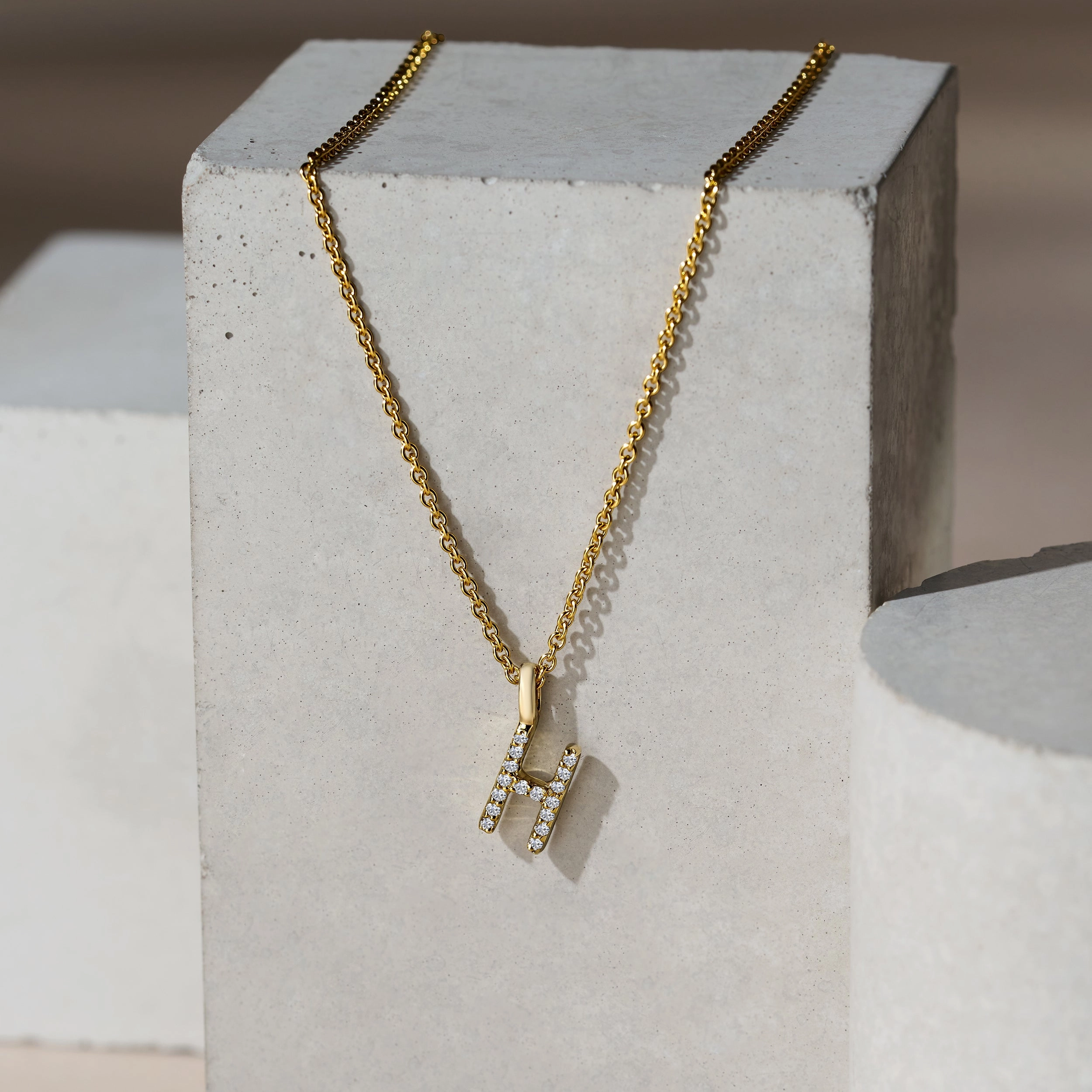 Love Letter Initial H Lab Diamond Necklace set in 9K Yellow Gold