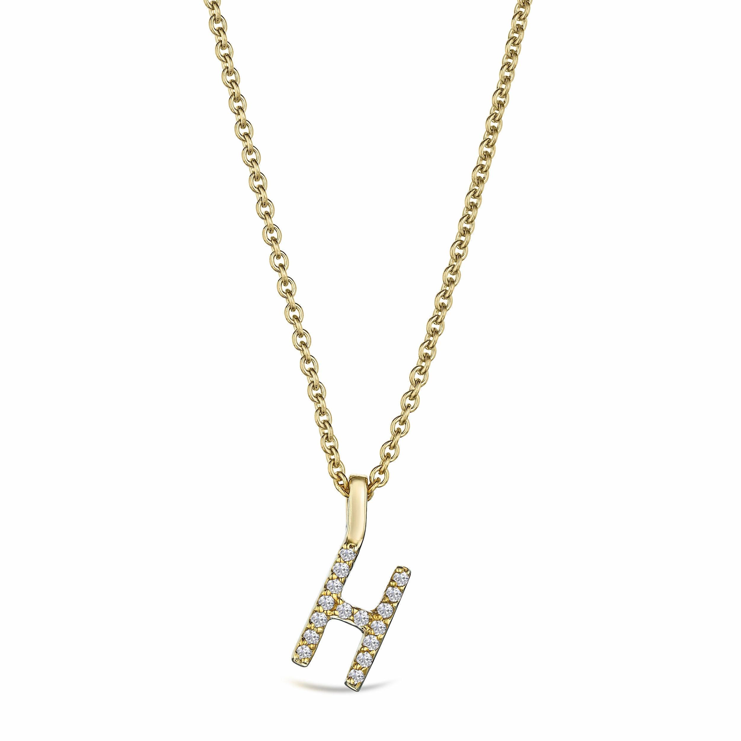 Love Letter Initial H Lab Diamond Necklace set in 9K Yellow Gold