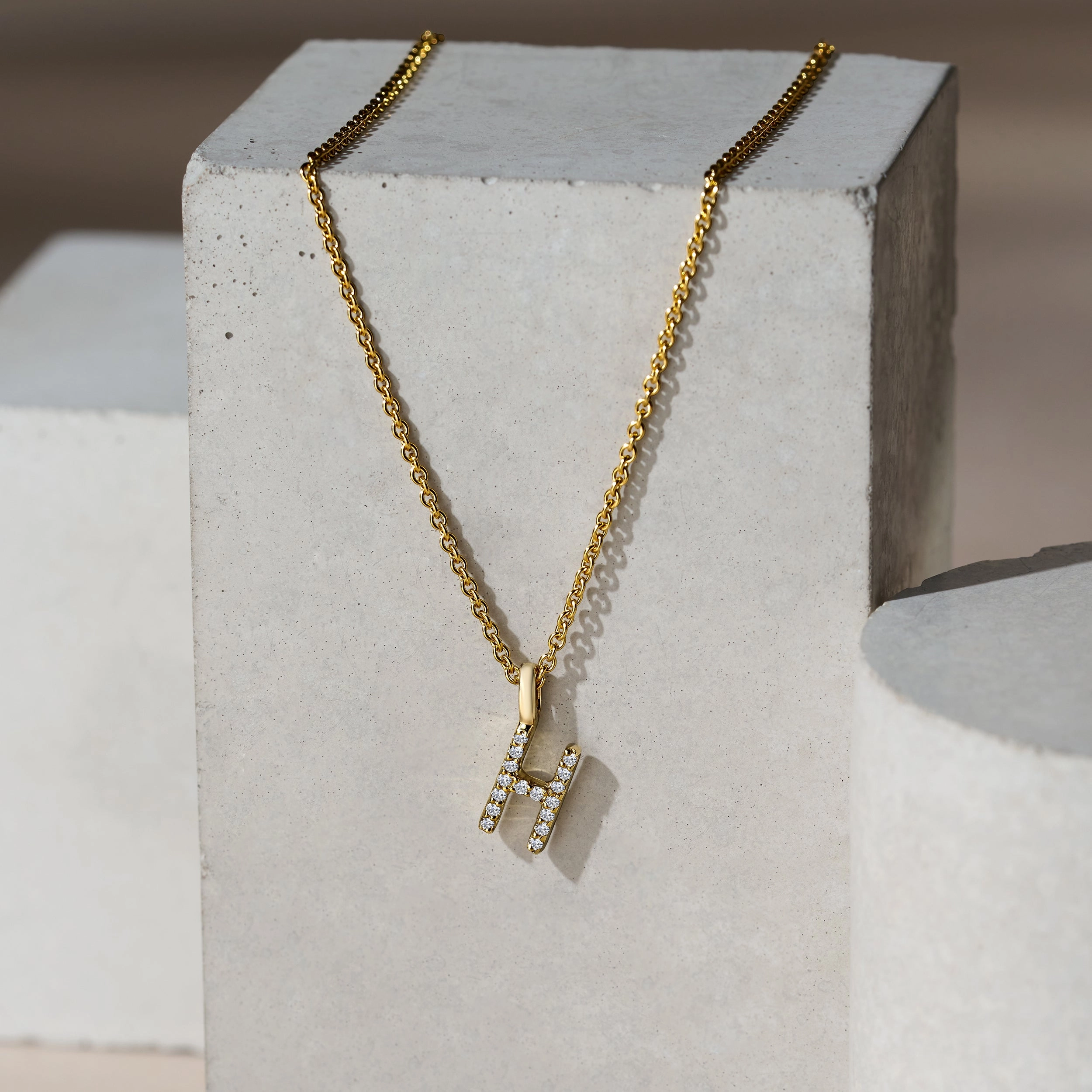 Love Letter Initial H Lab Diamond Necklace set in 9K Yellow Gold