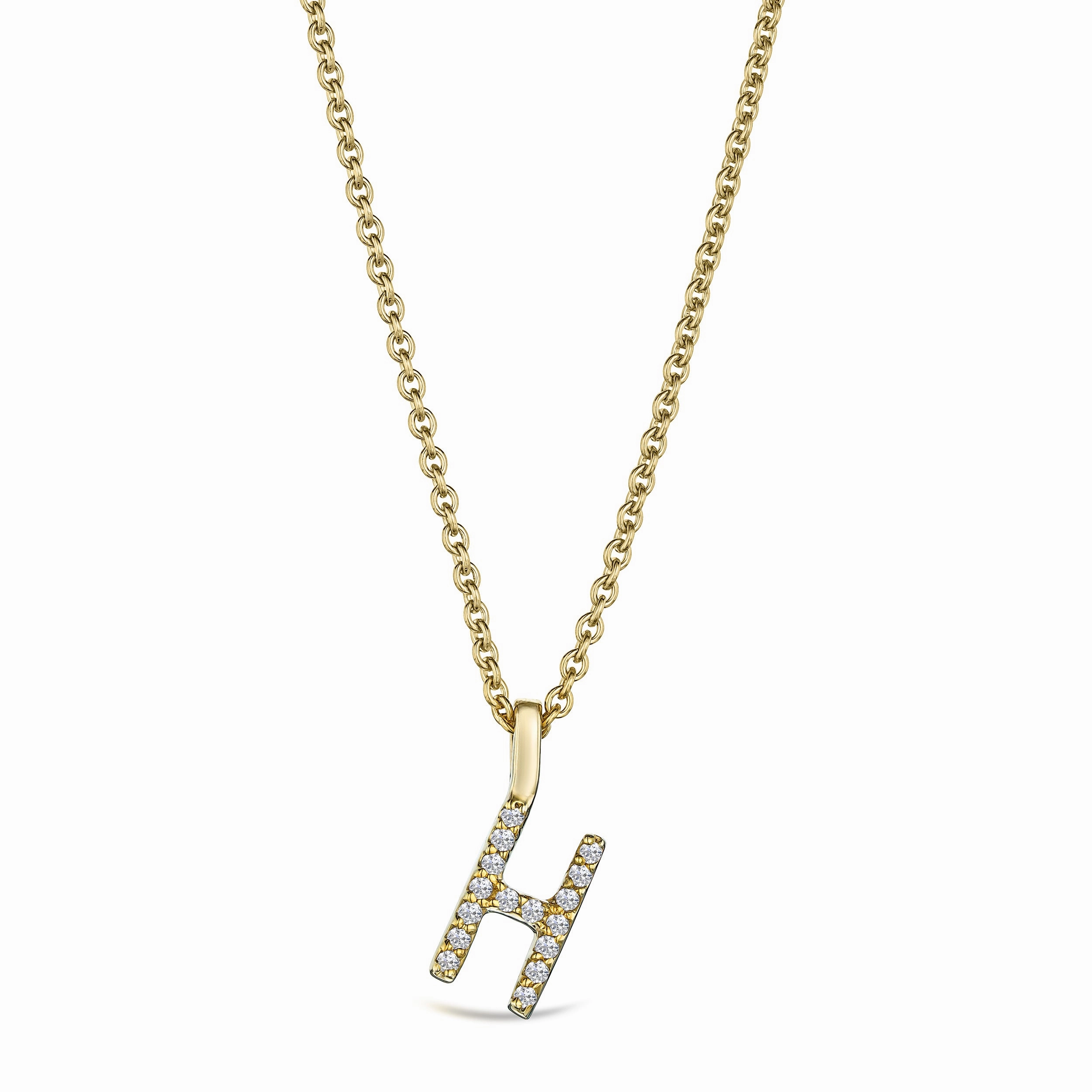 Love Letter Initial H Lab Diamond Necklace set in 9K Yellow Gold