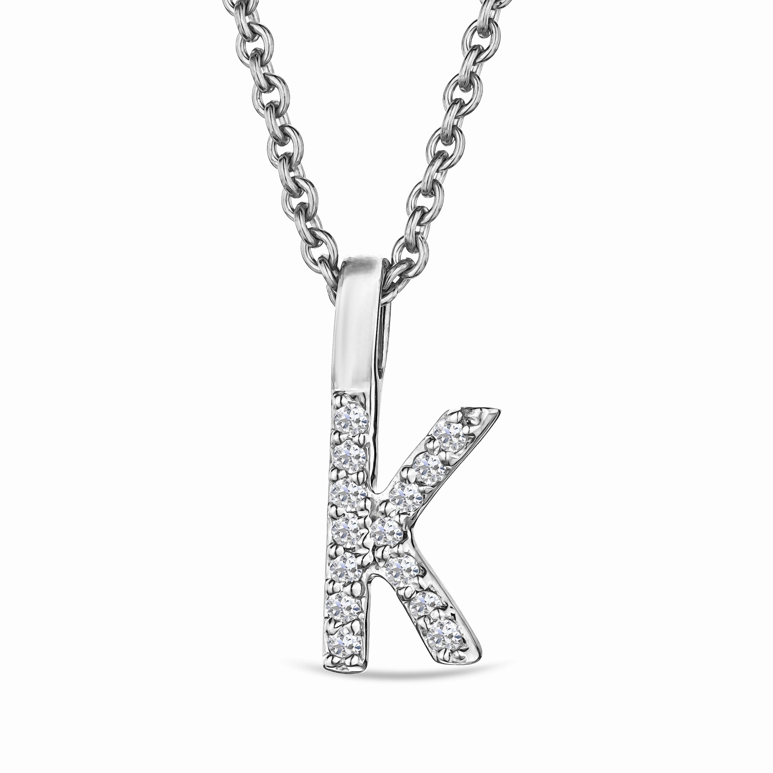 Love Letter Initial K Lab Diamond Necklace set in 9K White Gold