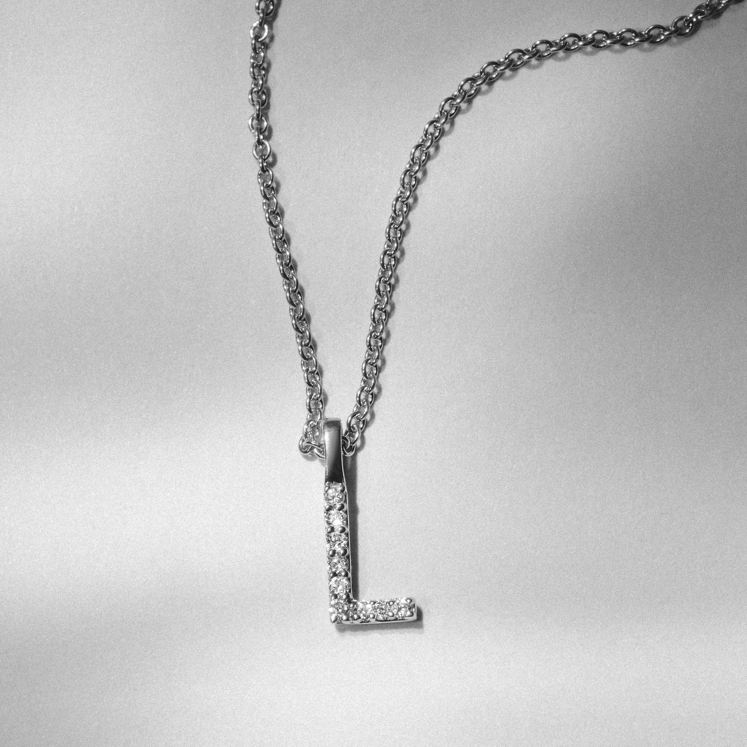 Love Letter Initial L Lab Diamond Necklace set in 9K White Gold