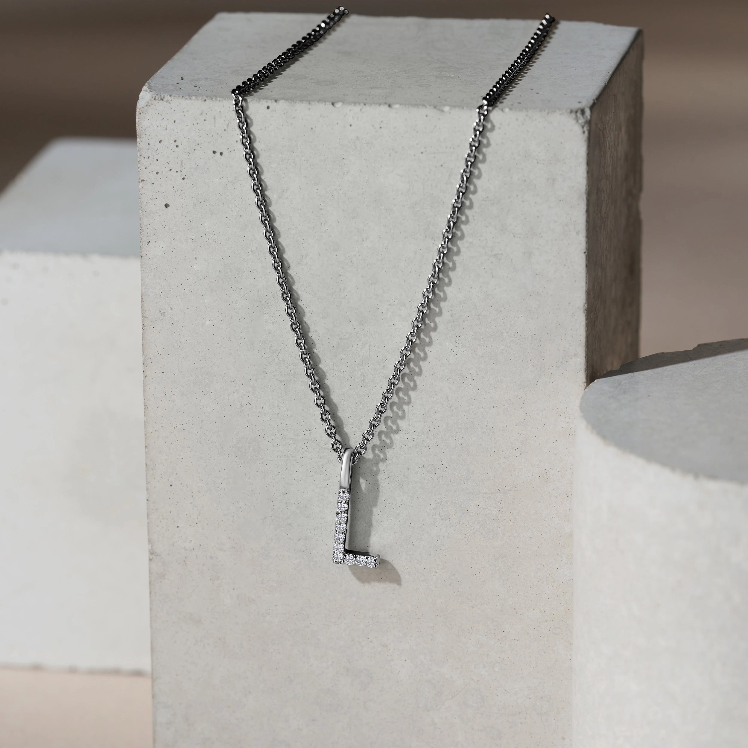 Love Letter Initial L Lab Diamond Necklace set in 9K White Gold