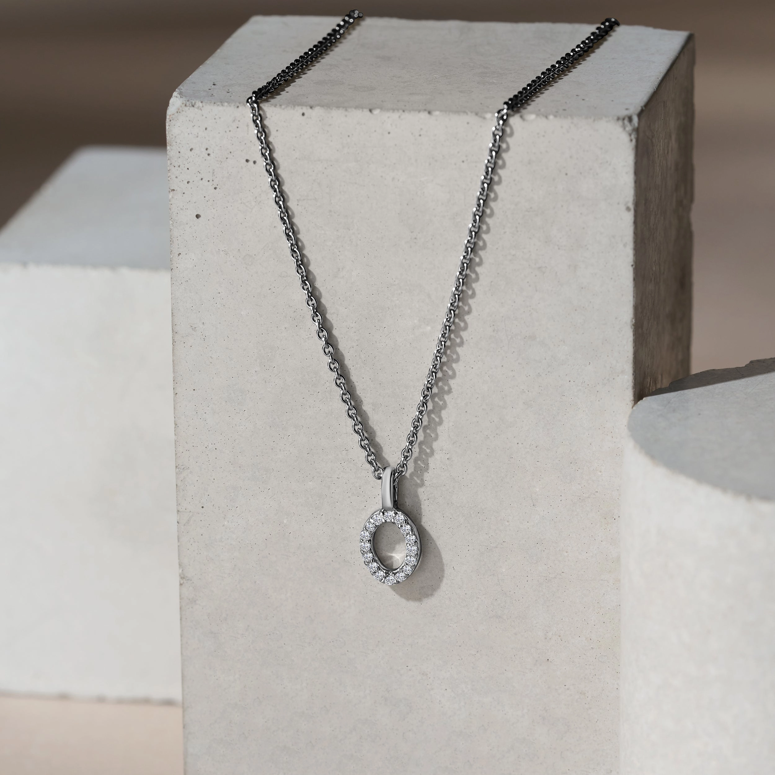 Love Letter Initial O Lab Diamond Necklace set in 9K White Gold
