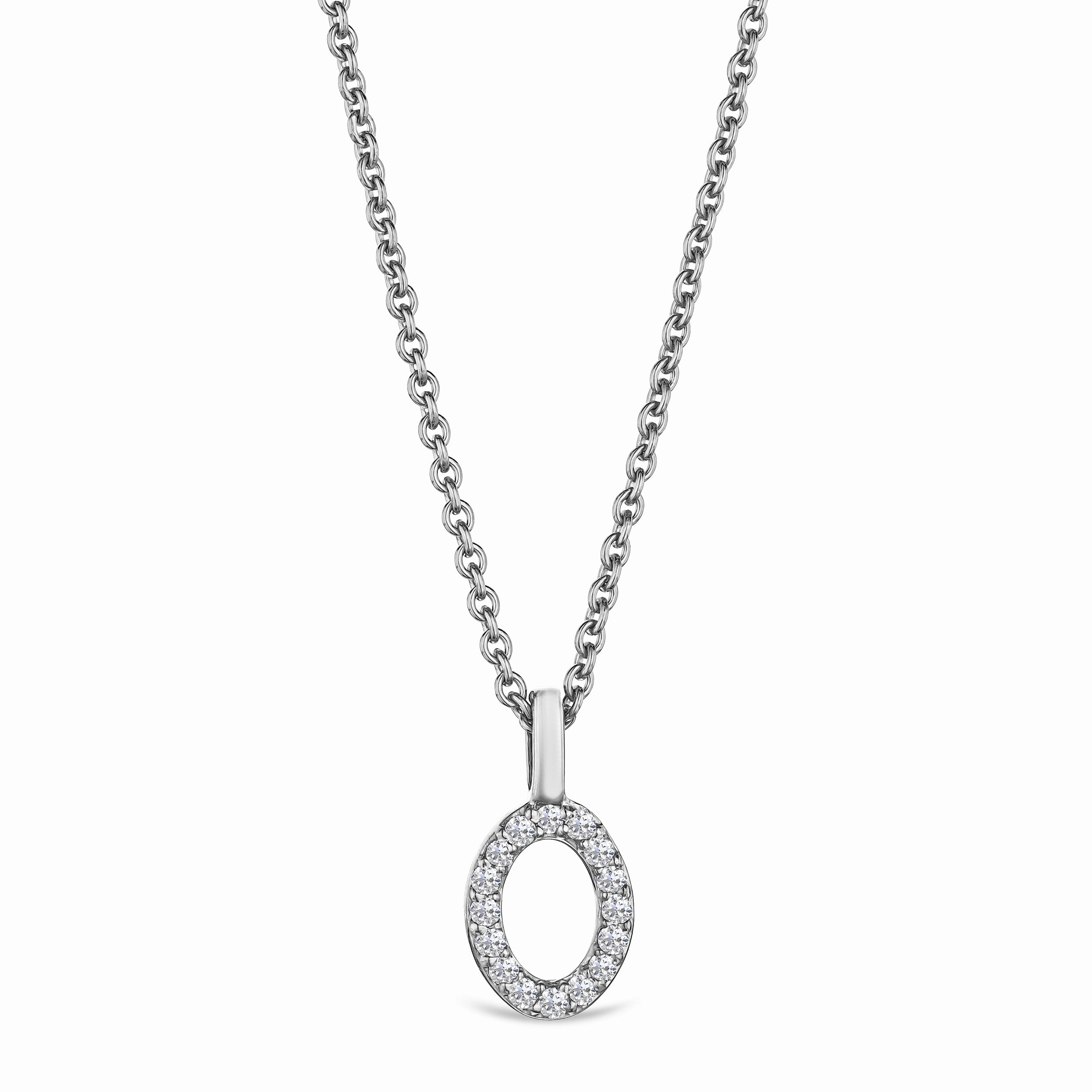 Love Letter Initial O Lab Diamond Necklace set in 9K White Gold