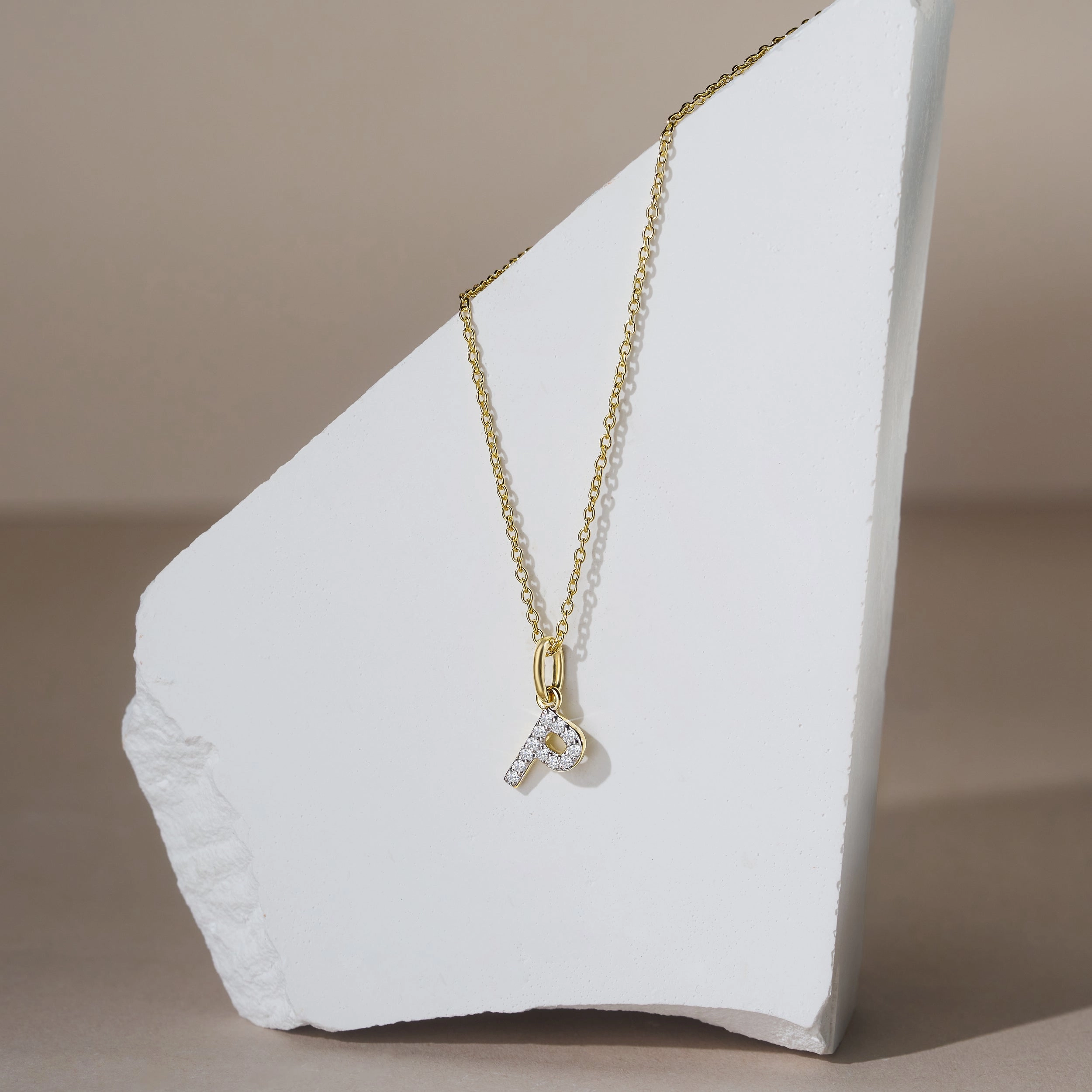 Love Letter Initial P Lab Diamond Necklace set in 18K Gold Vermeil