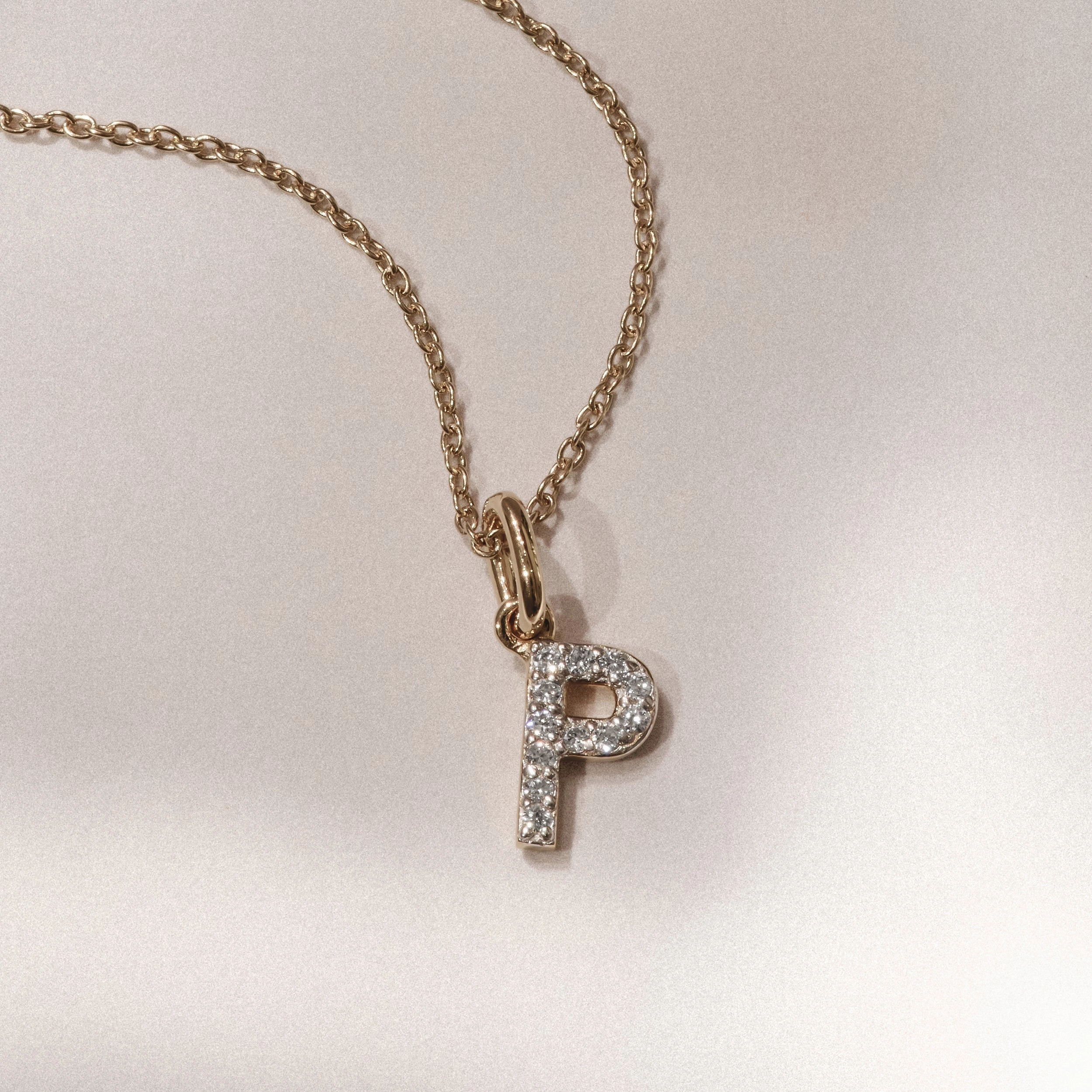 Love Letter Initial P Lab Diamond Necklace set in 18K Gold Vermeil