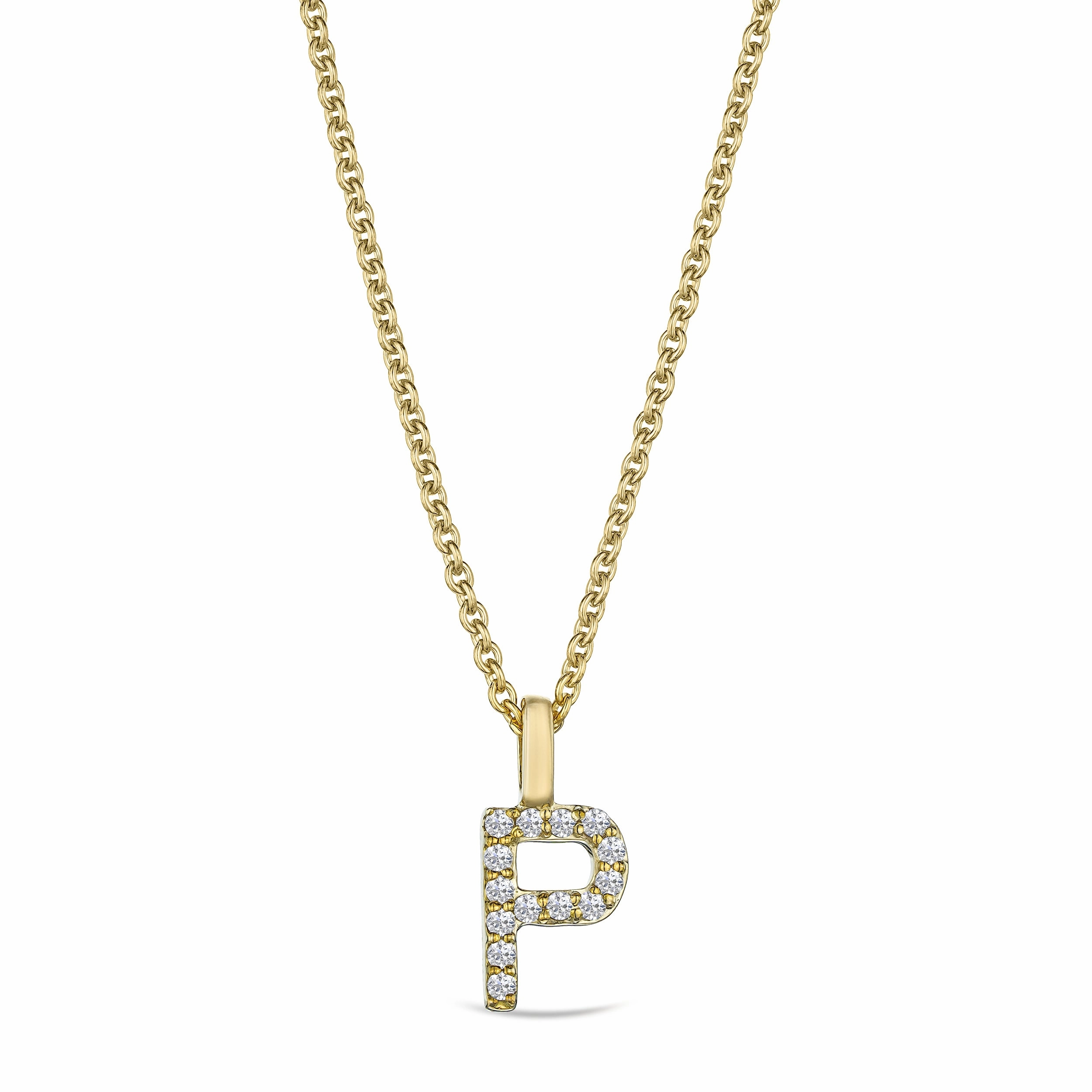 Love Letter Initial P Lab Diamond Necklace set in 9K Yellow Gold