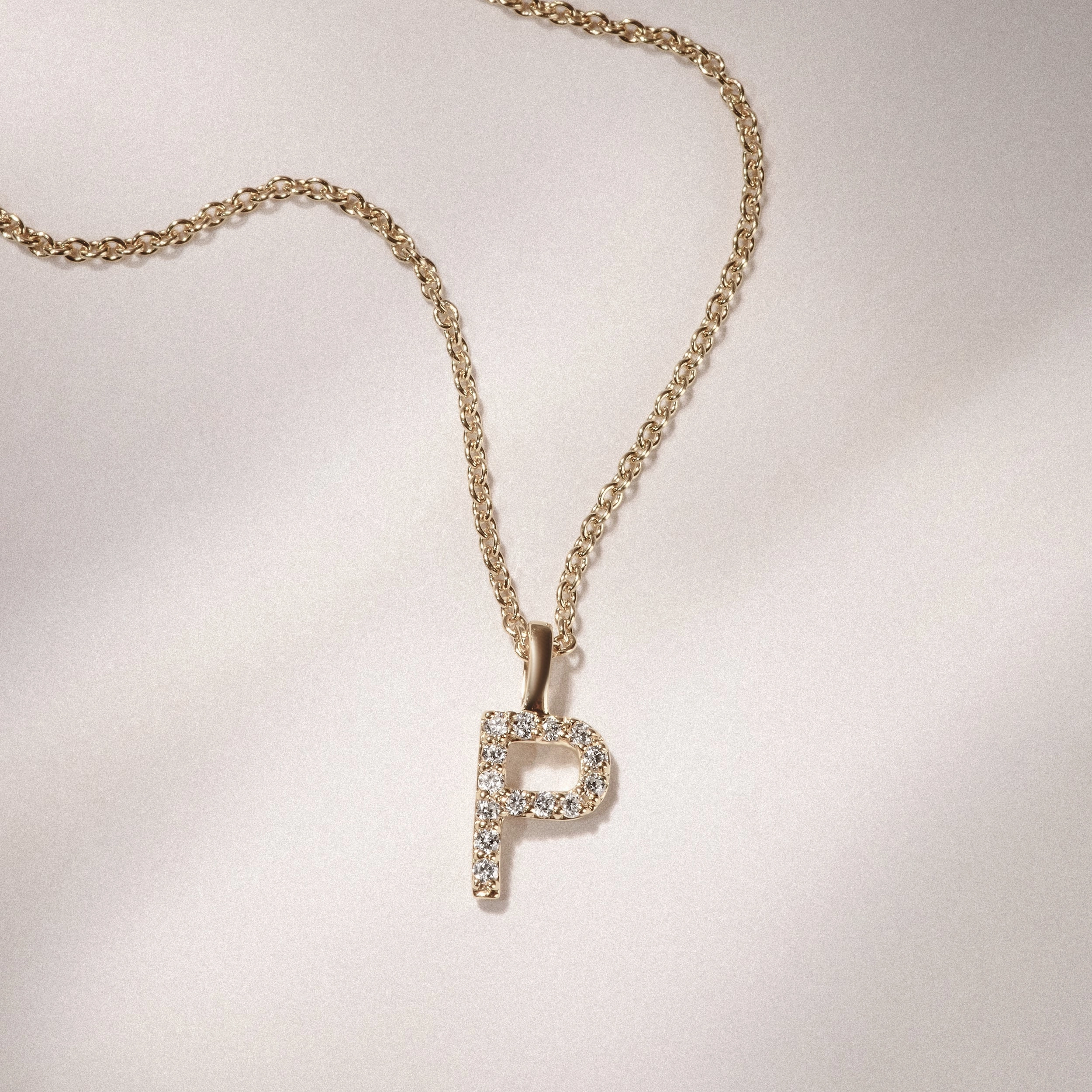 Love Letter Initial P Lab Diamond Necklace set in 9K Yellow Gold