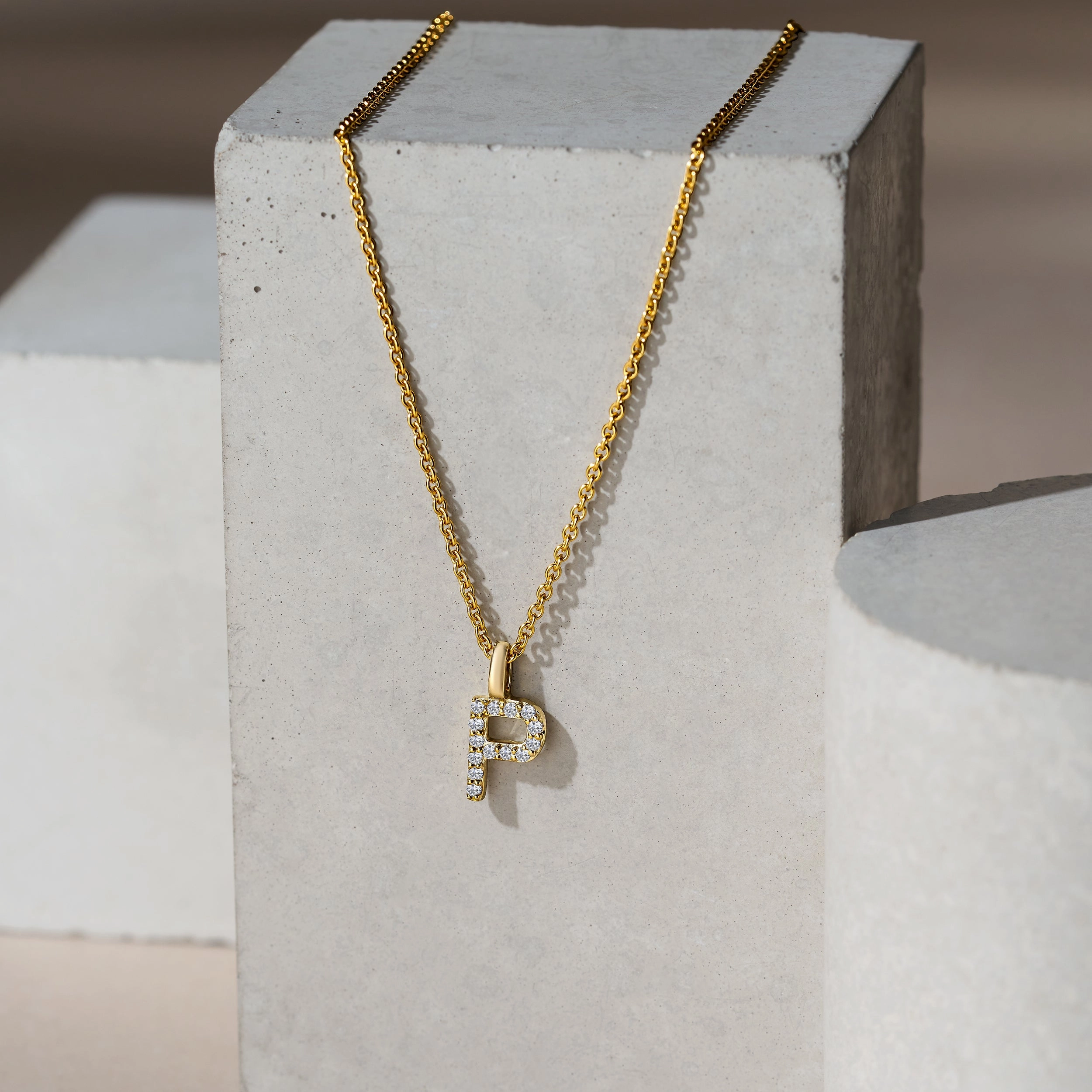 Love Letter Initial P Lab Diamond Necklace set in 9K Yellow Gold