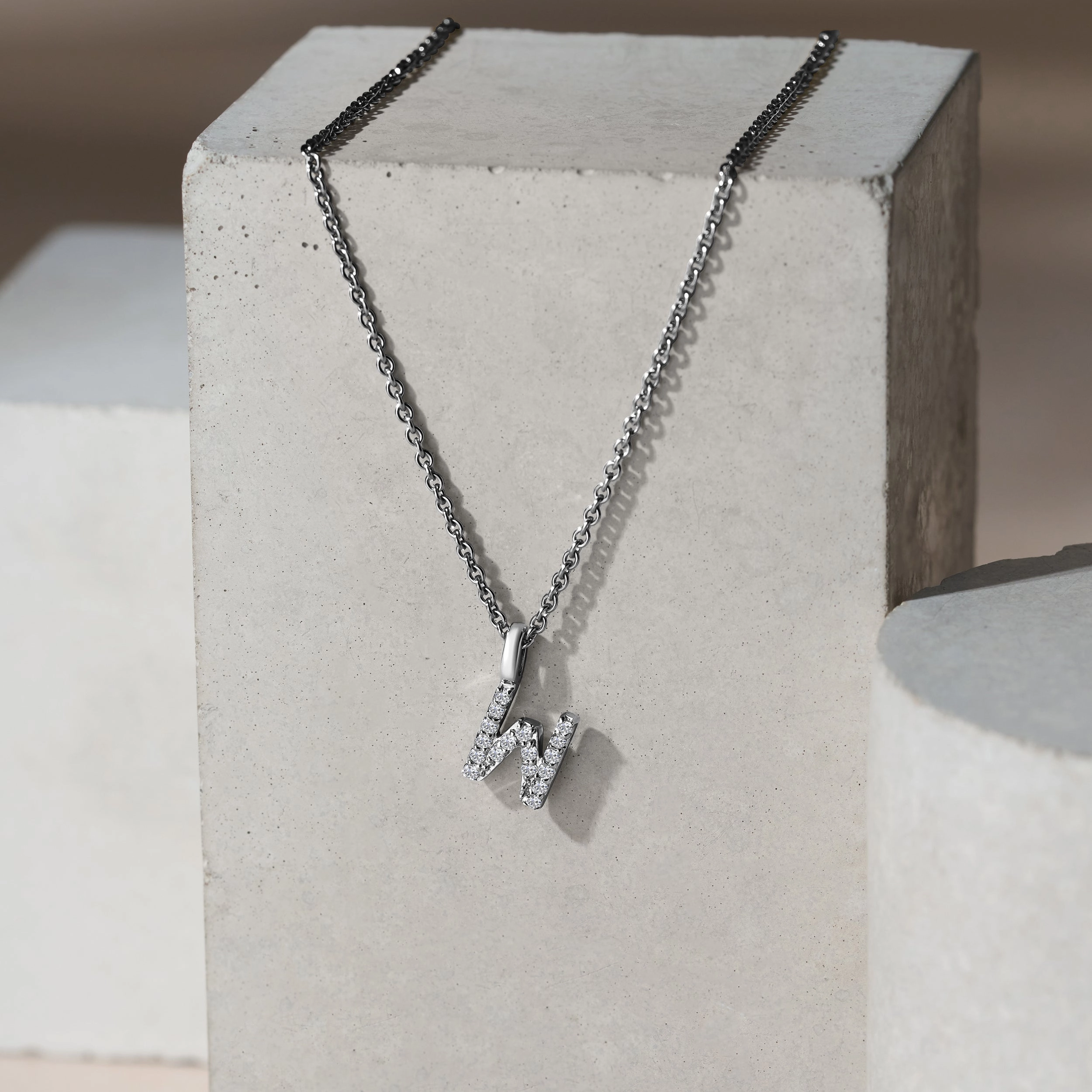Love Letter Initial W Lab Diamond Necklace set in 9K White Gold