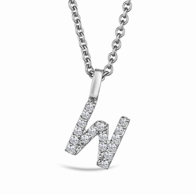 Love Letter Initial W Lab Diamond Necklace set in 9K White Gold