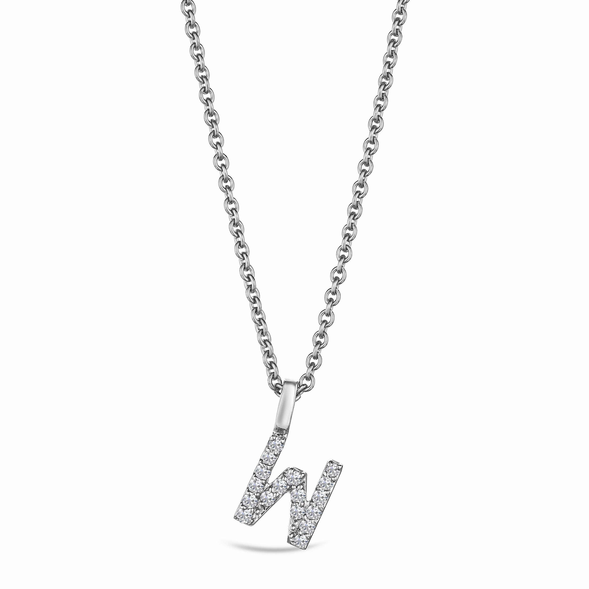 Love Letter Initial W Lab Diamond Necklace set in 9K White Gold