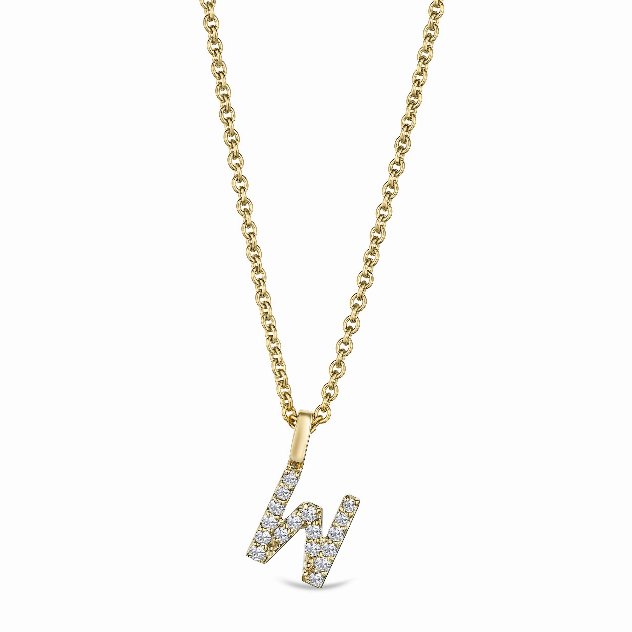 Love Letter Initial W Lab Diamond Necklace set in 9K Yellow Gold