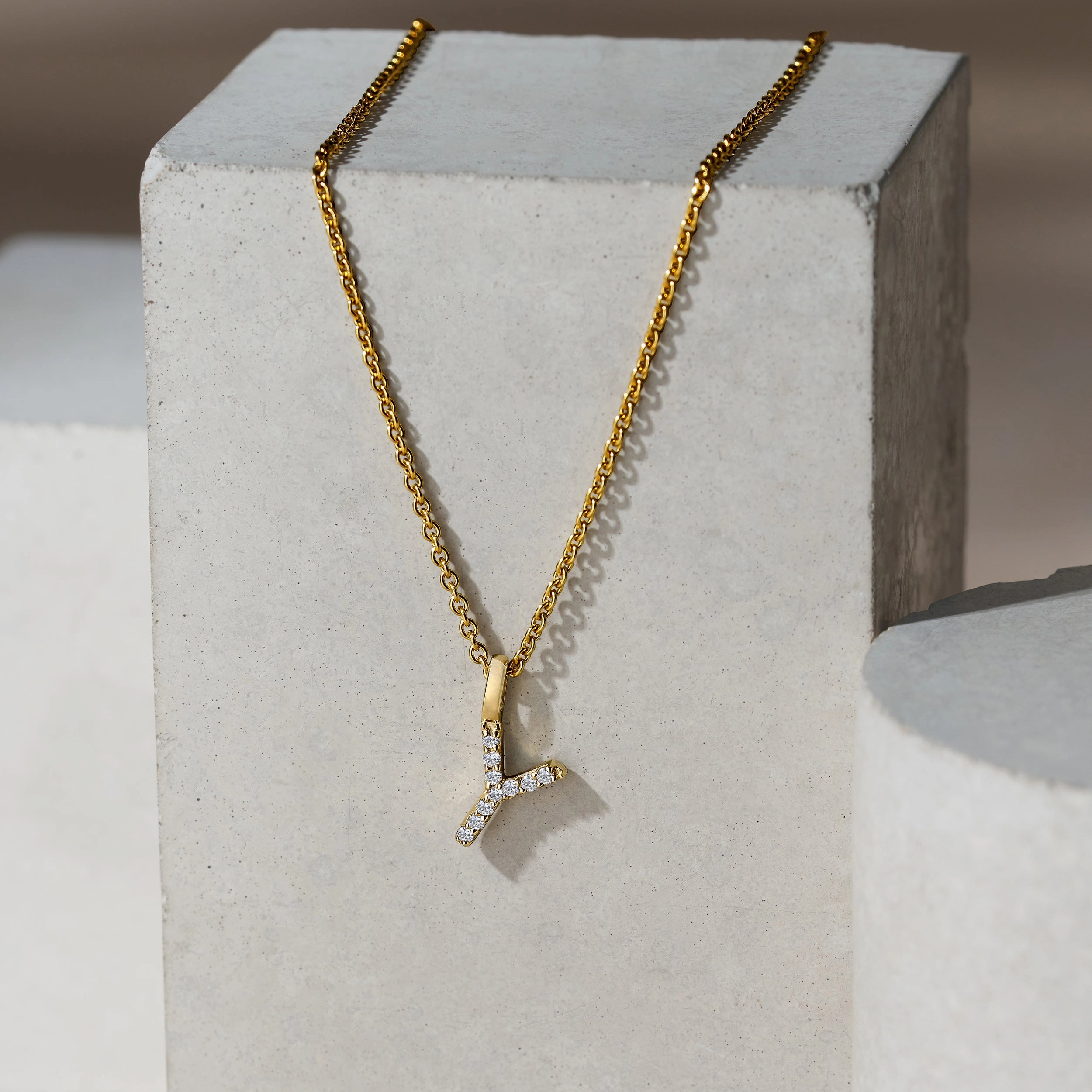 Love Letter Initial Y Lab Diamond Necklace set in 9K Yellow Gold