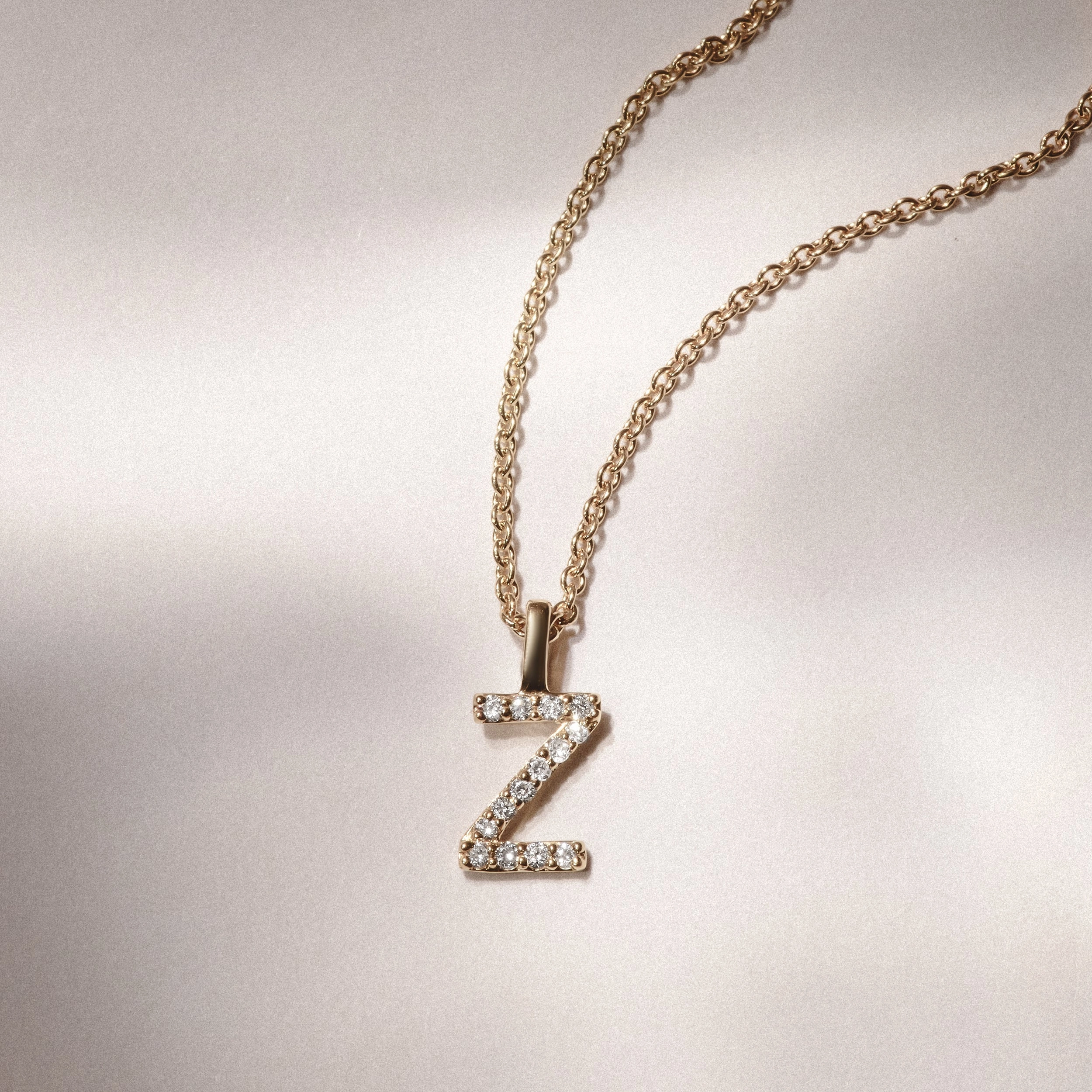 Love Letter Initial Z Lab Diamond Necklace set in 9K Yellow Gold