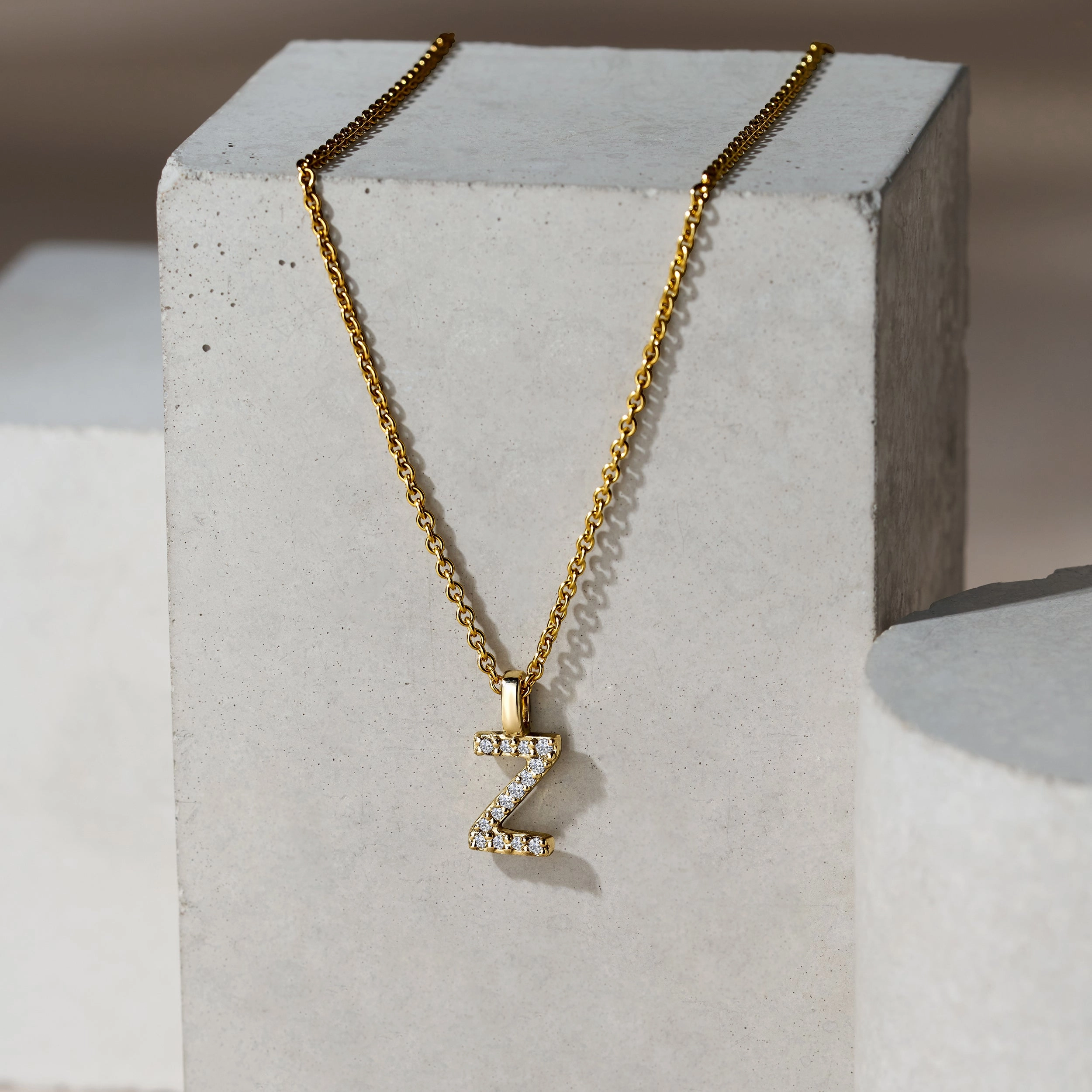 Love Letter Initial Z Lab Diamond Necklace set in 9K Yellow Gold