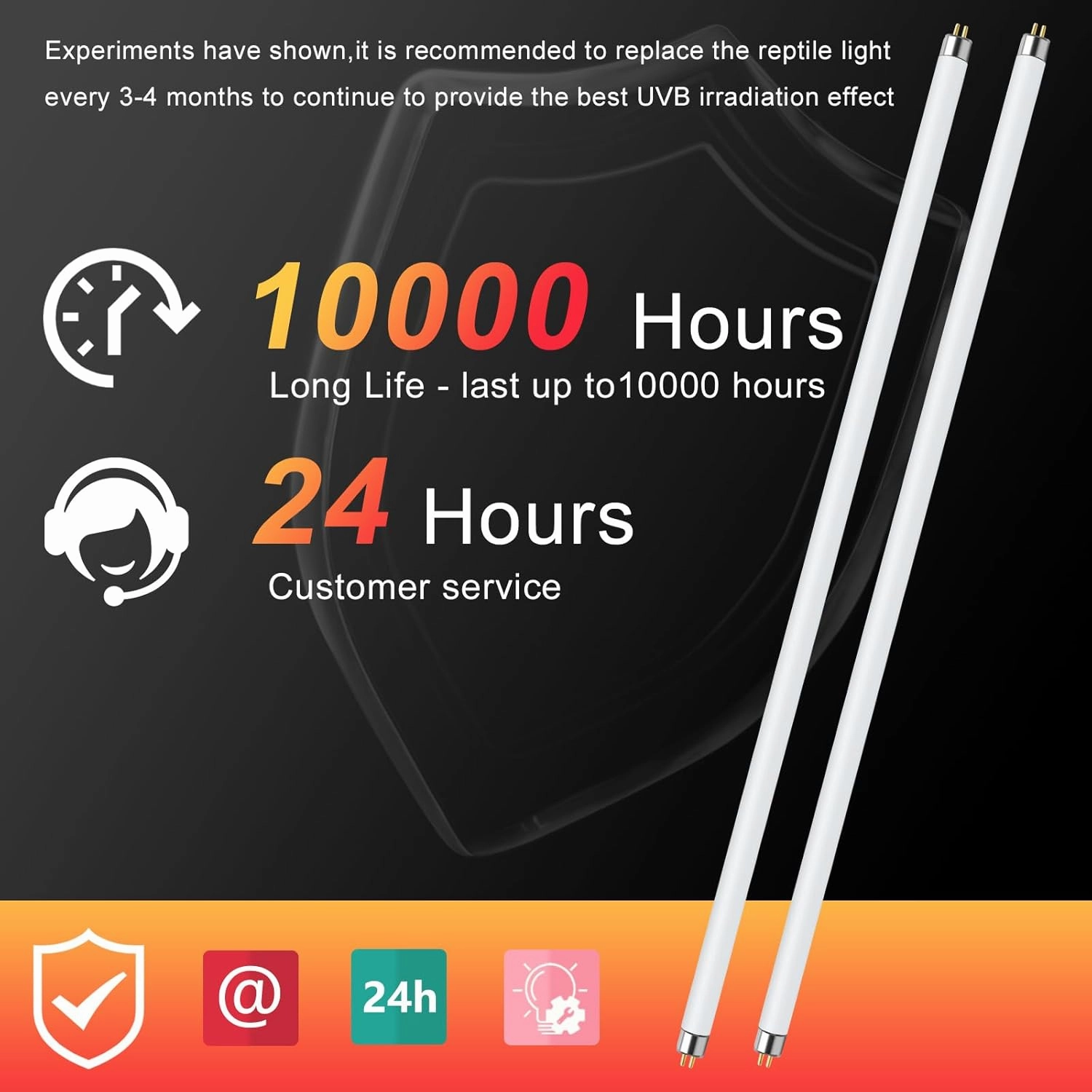 LUCKY HERP 2 Pack T5 UVB 10.0 Reptile Light 24W, UVA UVB Fluorescent Lamp Tube, UVB Lighting Bulb for Turtles, Chameleon, Tortoises, Lizard