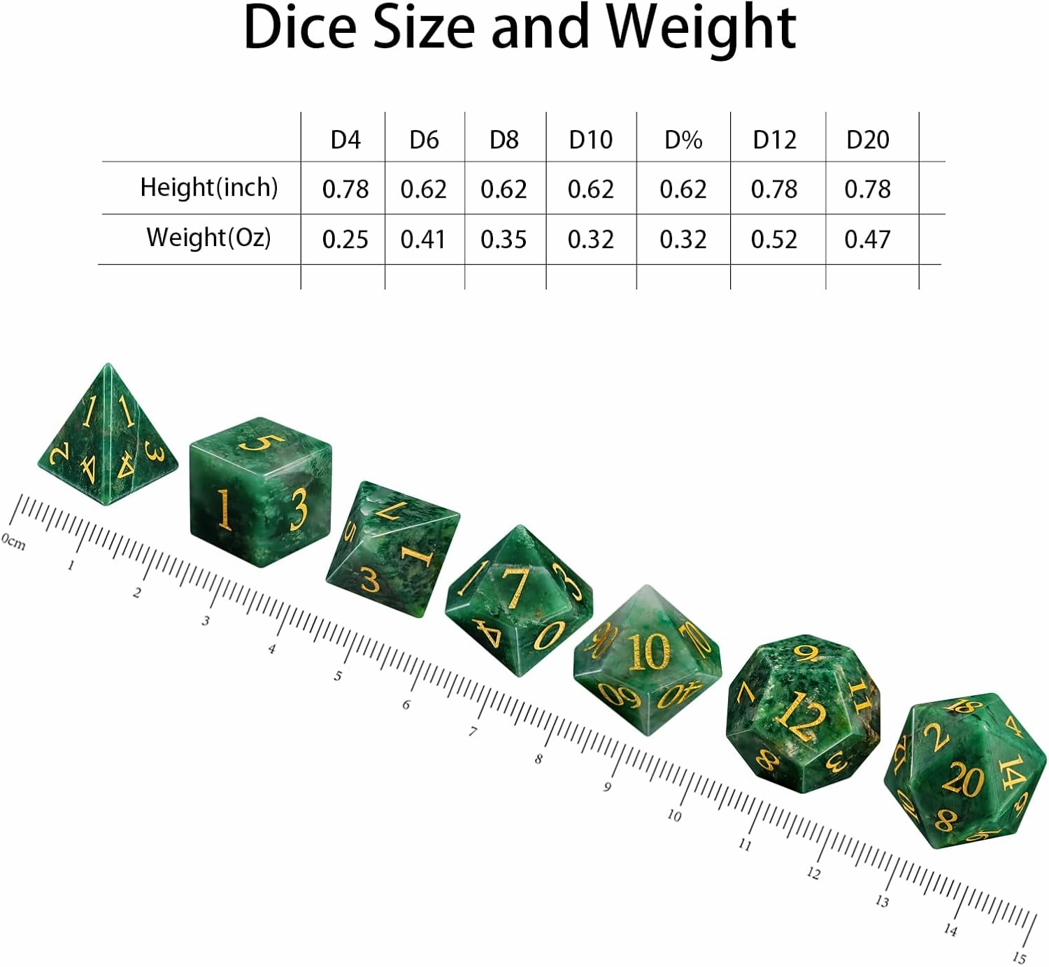 LUCKY-M Stone DND Set, African Jade Dice for Dungeons and Dragons and Role Playing Game, D&D Accessorie With Dice Case