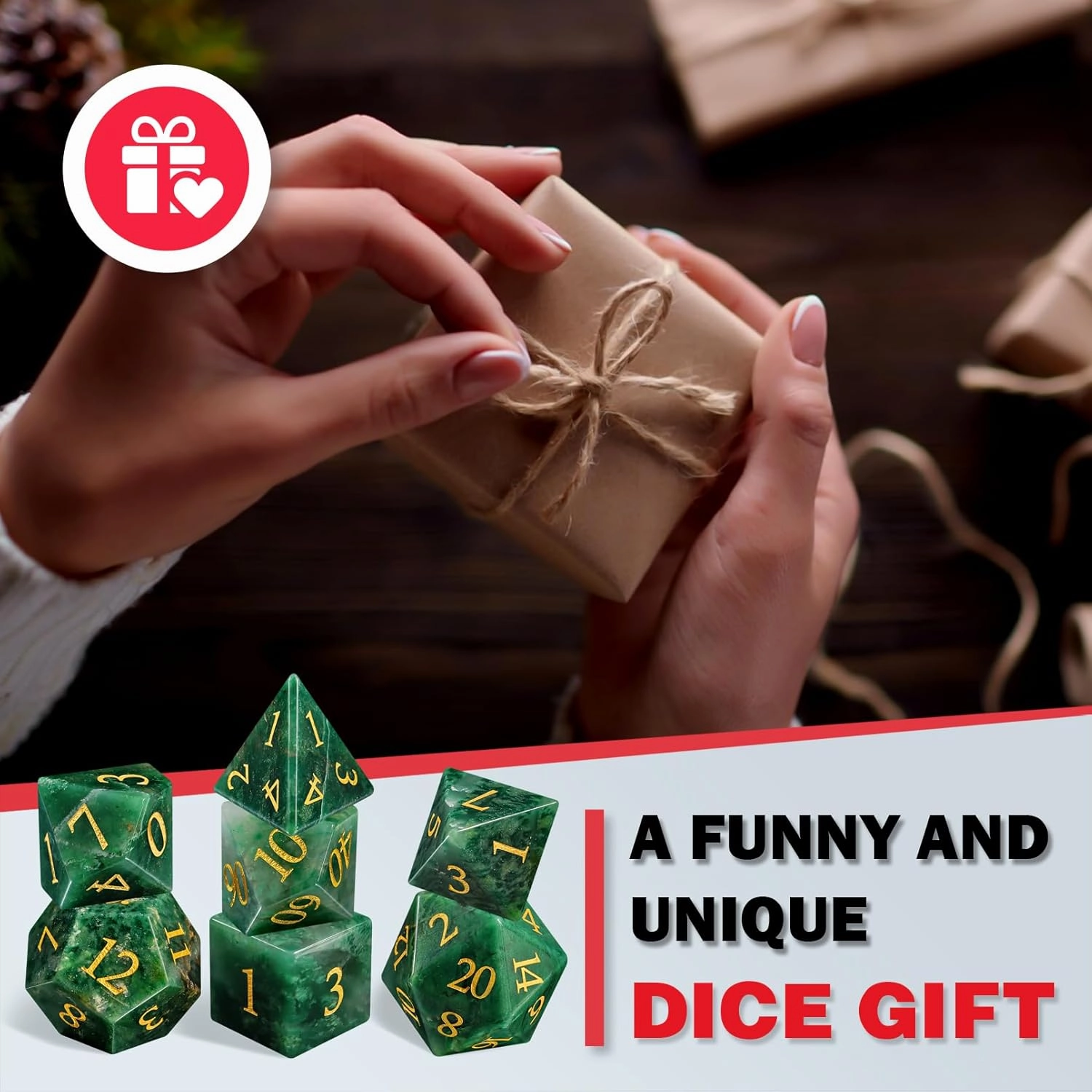 LUCKY-M Stone DND Set, African Jade Dice for Dungeons and Dragons and Role Playing Game, D&D Accessorie With Dice Case