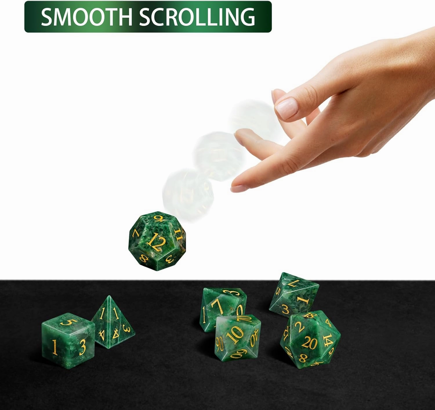 LUCKY-M Stone DND Set, African Jade Dice for Dungeons and Dragons and Role Playing Game, D&D Accessorie With Dice Case