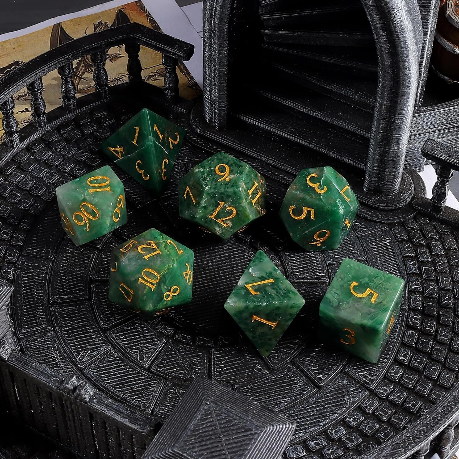 LUCKY-M Stone DND Set, African Jade Dice for Dungeons and Dragons and Role Playing Game, D&D Accessorie With Dice Case