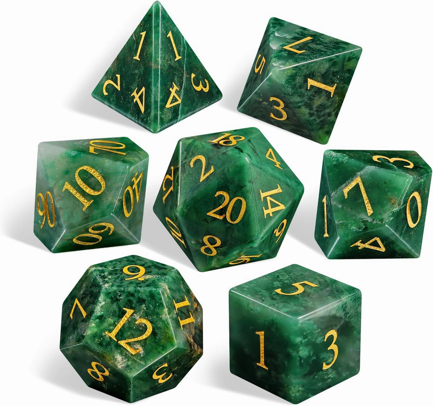 LUCKY-M Stone DND Set, African Jade Dice for Dungeons and Dragons and Role Playing Game, D&D Accessorie With Dice Case
